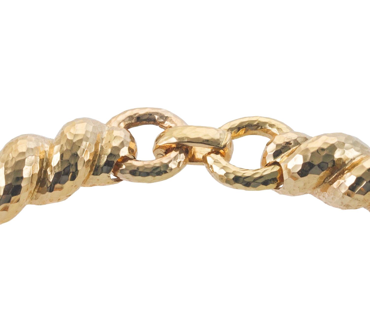 David Webb Hammered Link Gold Necklace