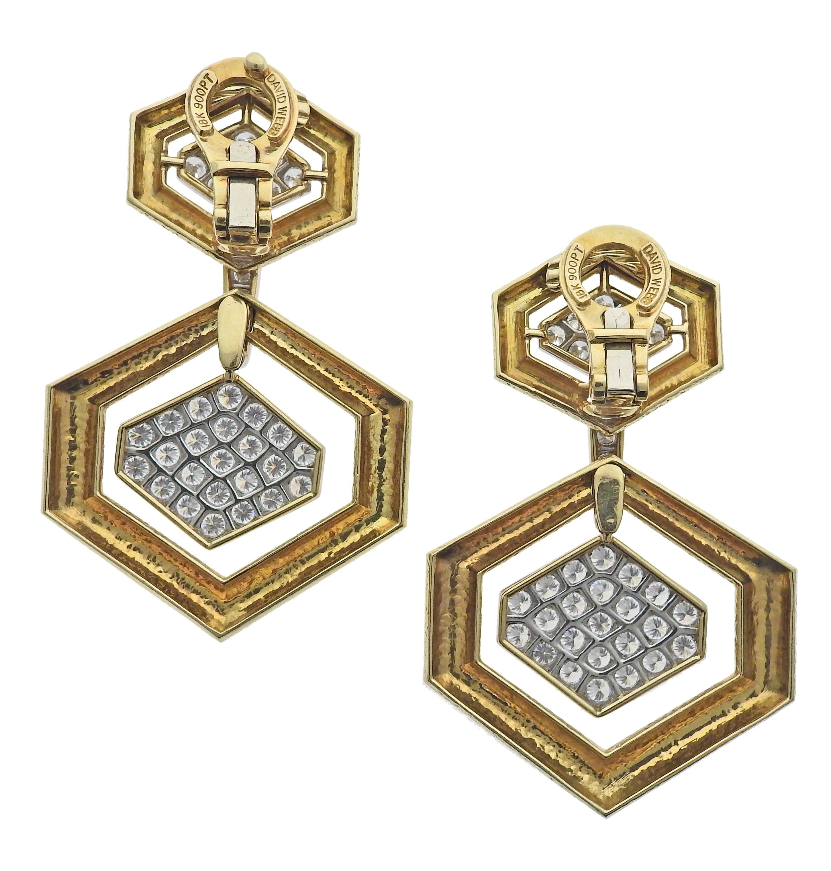 David Webb Madison Hexagon Gold Diamond Earrings