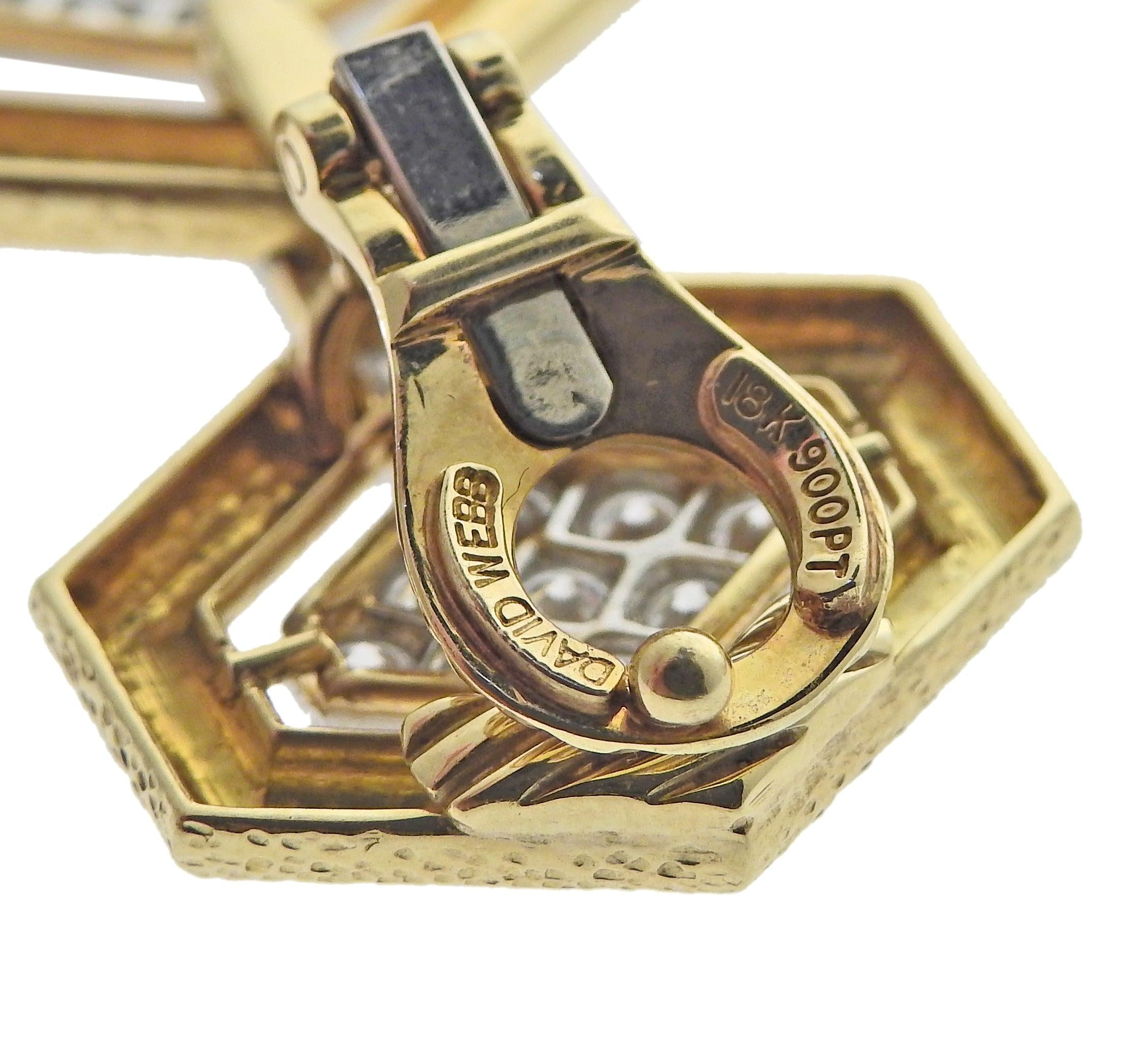David Webb Madison Hexagon Gold Diamond Earrings