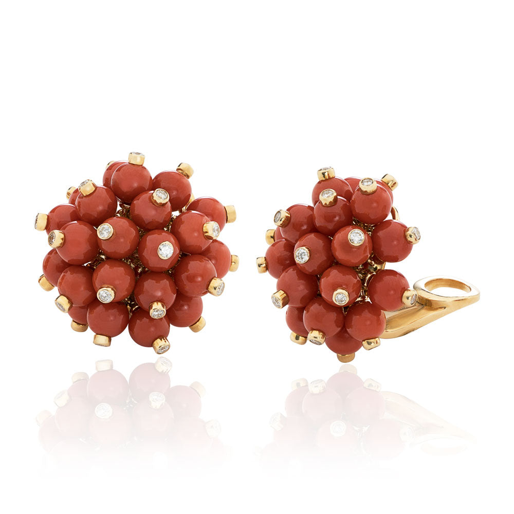 Aletto Brothers Gold Diamond Coral Bouquet Earrings