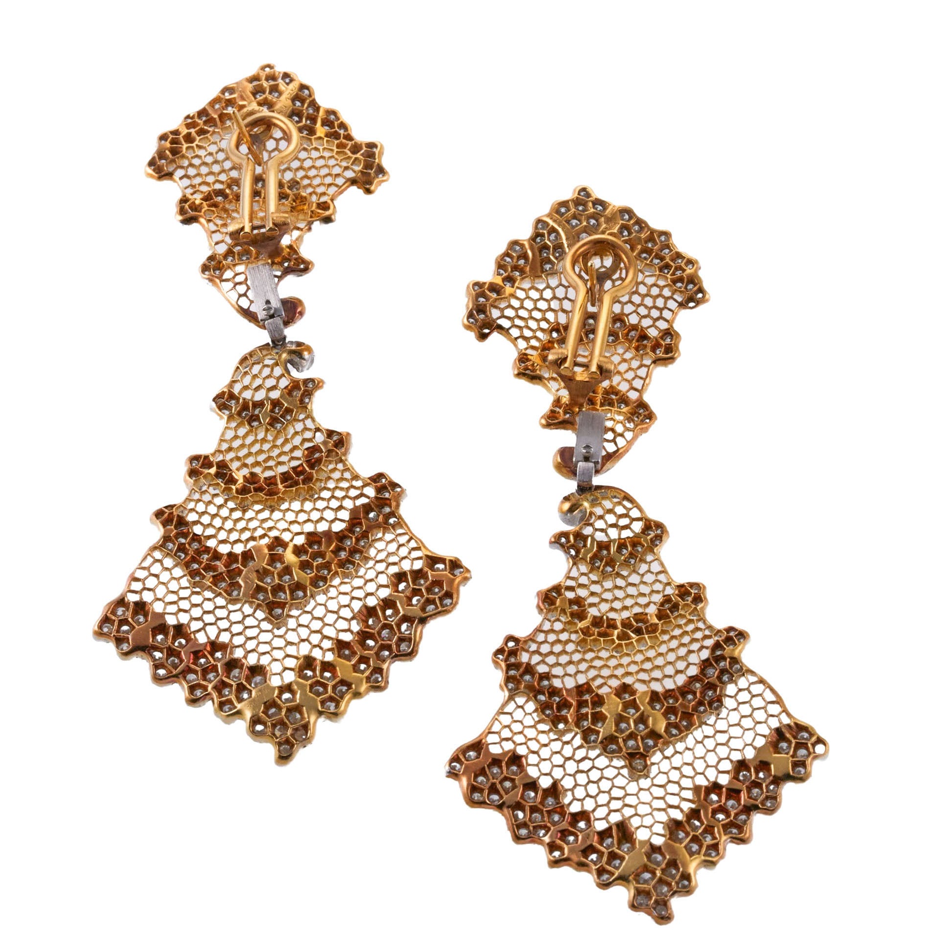 Buccellati Honeycomb Diamond Gold Earrings