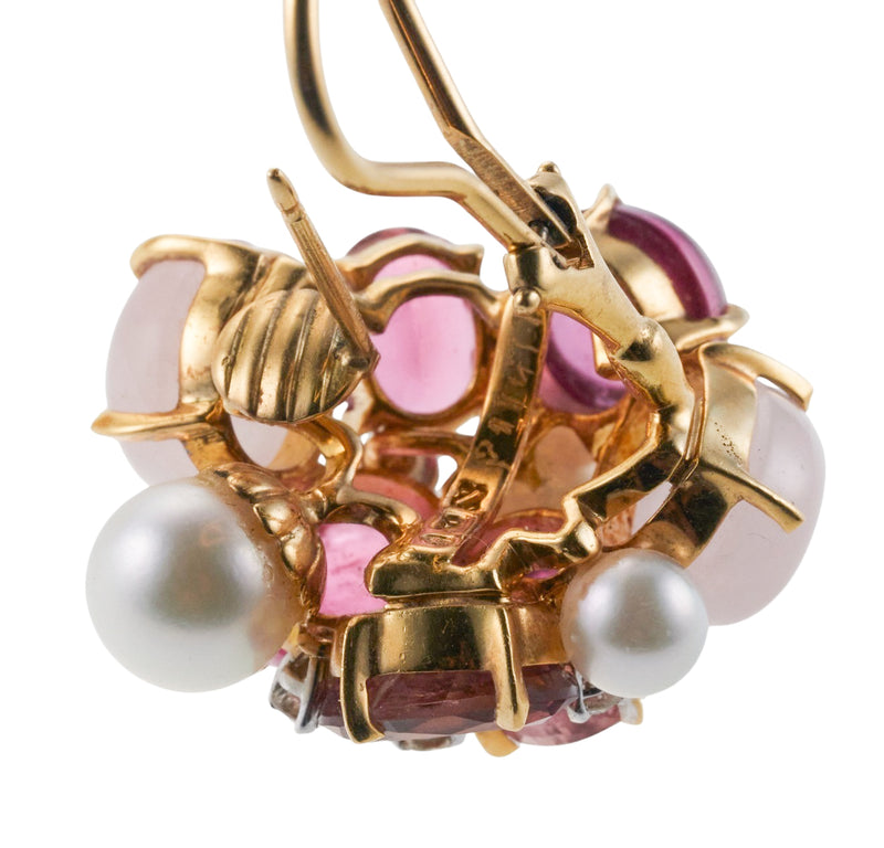 Large Seaman Schepps Bubble Tourmaline Pearl Diamond Gold Earrings