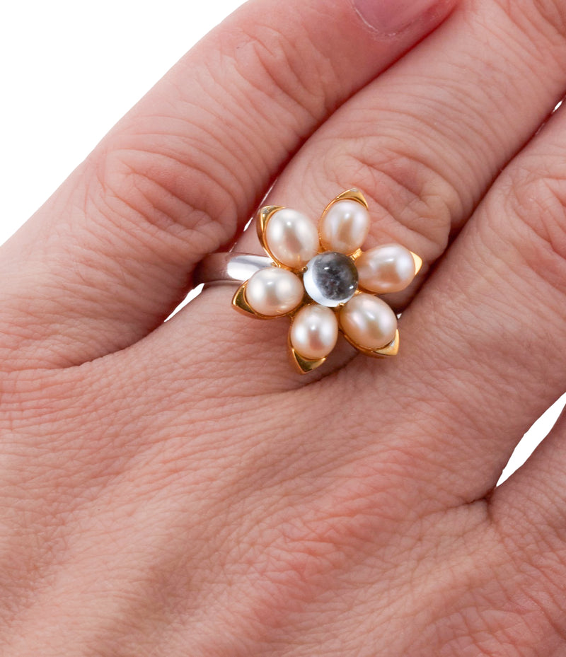 Mimi Milano Gold Pearl Quartz Flower Ring