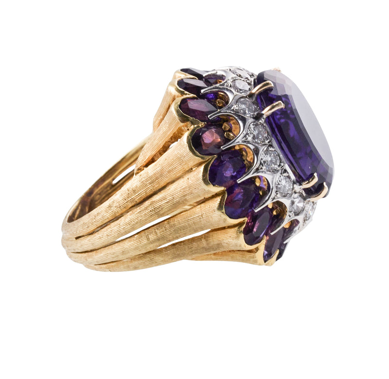 Le Triomphe 1970s Diamond Amethyst Gold Cocktail Ring