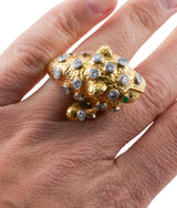 David Webb Diamond Emerald Gold Platinum Leopard Ring