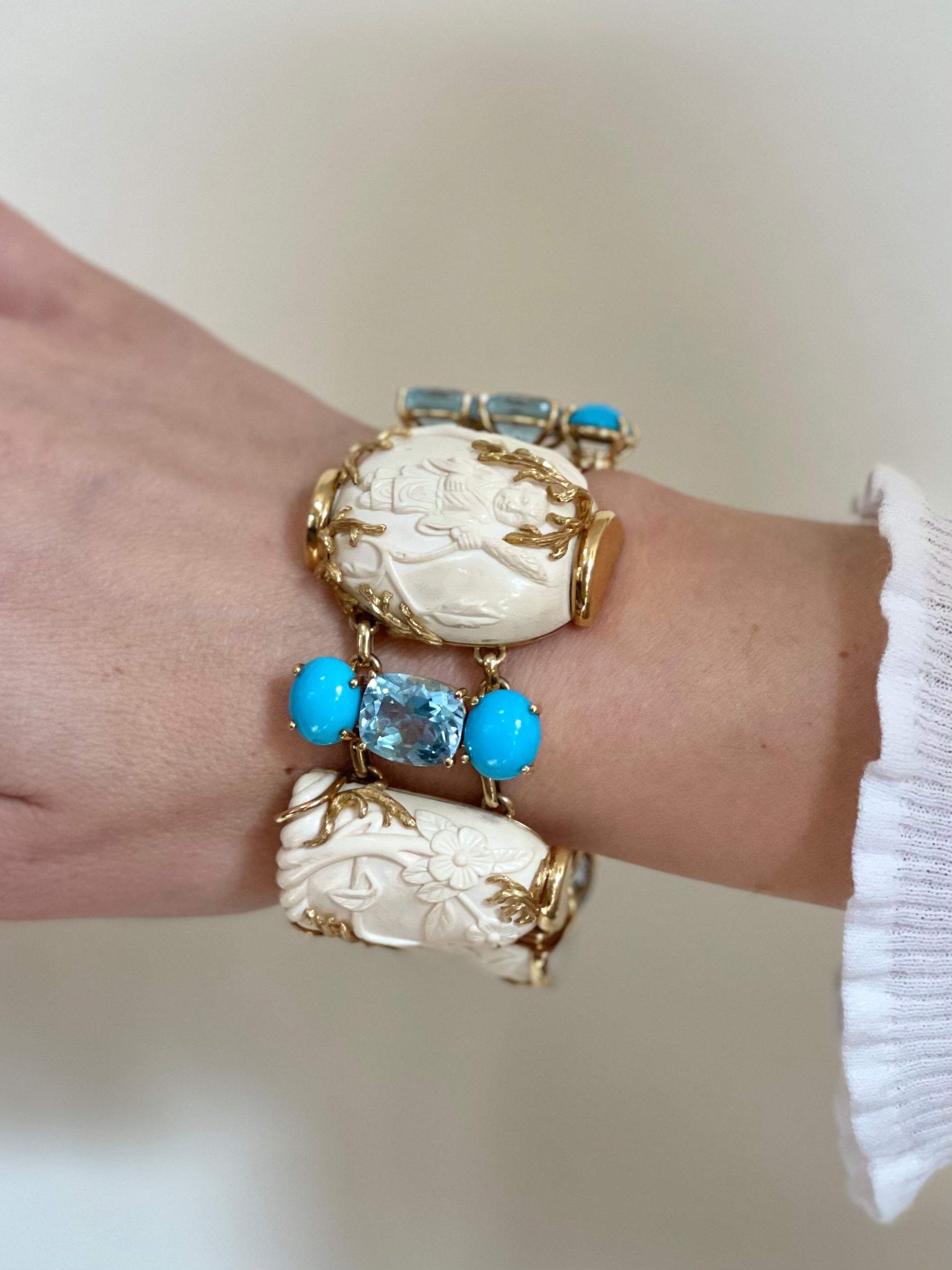 Seaman Schepps Blue Topaz Turquoise Gold Snuff Bottle Bracelet