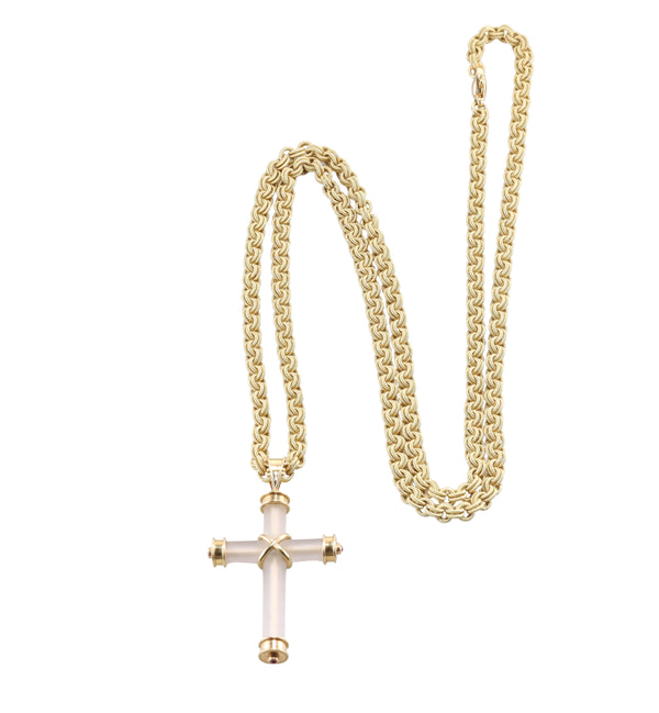 Sir Elton John Theo Fennell Crystal Ruby Gold Cross Pendant Necklace