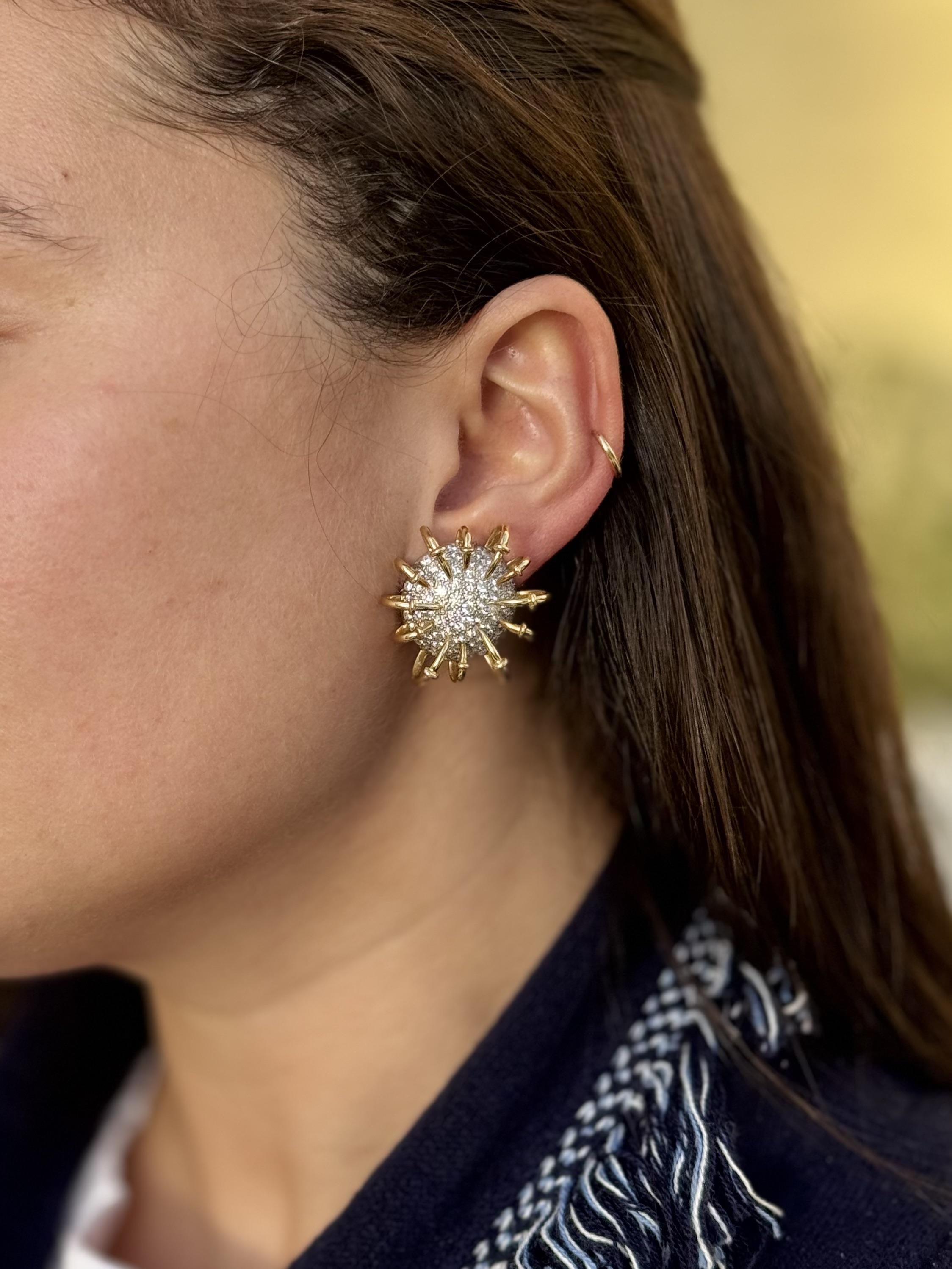 Tiffany & Co Schlumberger Apollo Diamond Gold Platinum Earrings