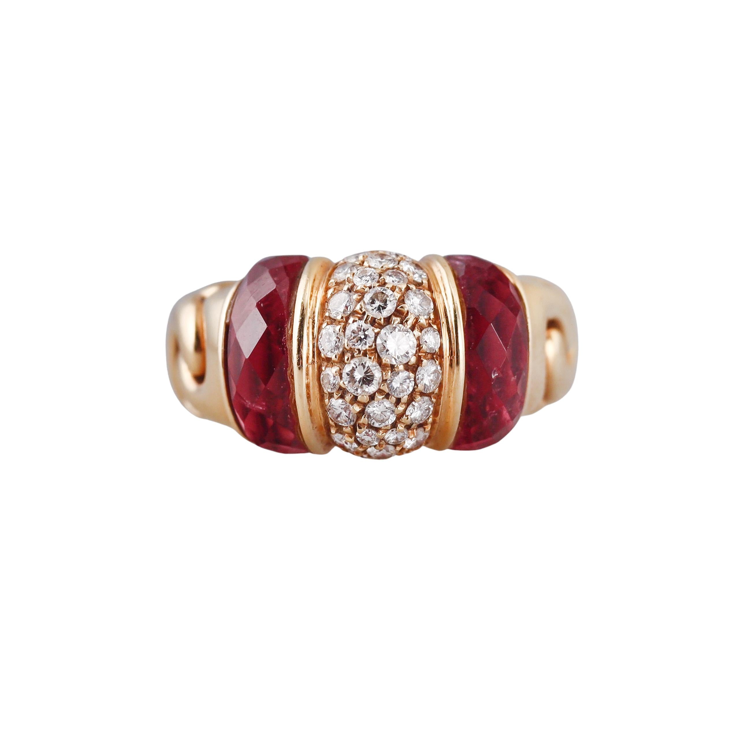 Bulgari Doppio Cuore Diamond Tourmaline Gold Ring