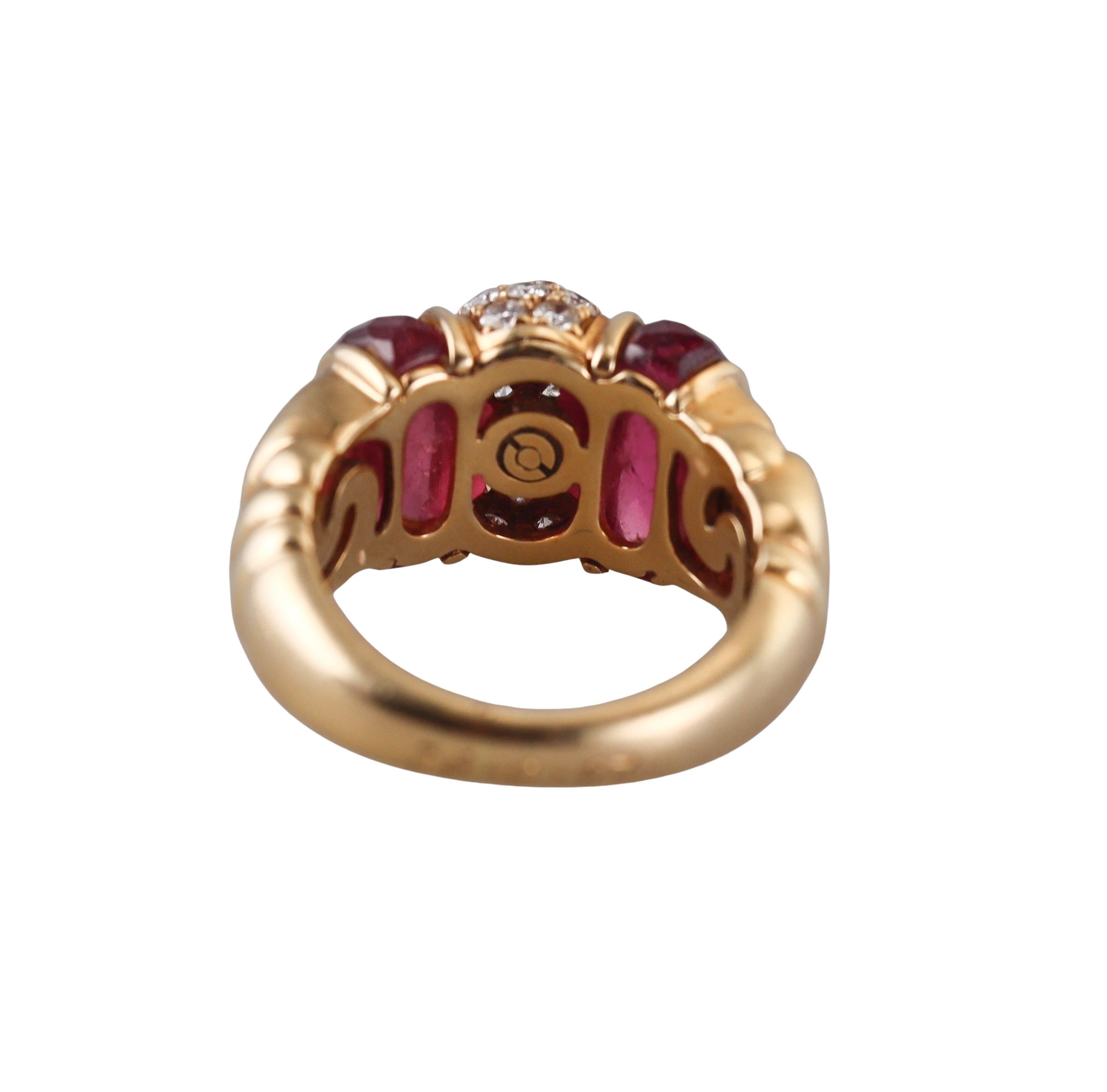 Bulgari Doppio Cuore Diamond Tourmaline Gold Ring