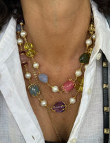 Seaman Schepps Multi Gemstone Pearl Gold Nesting Necklace Set