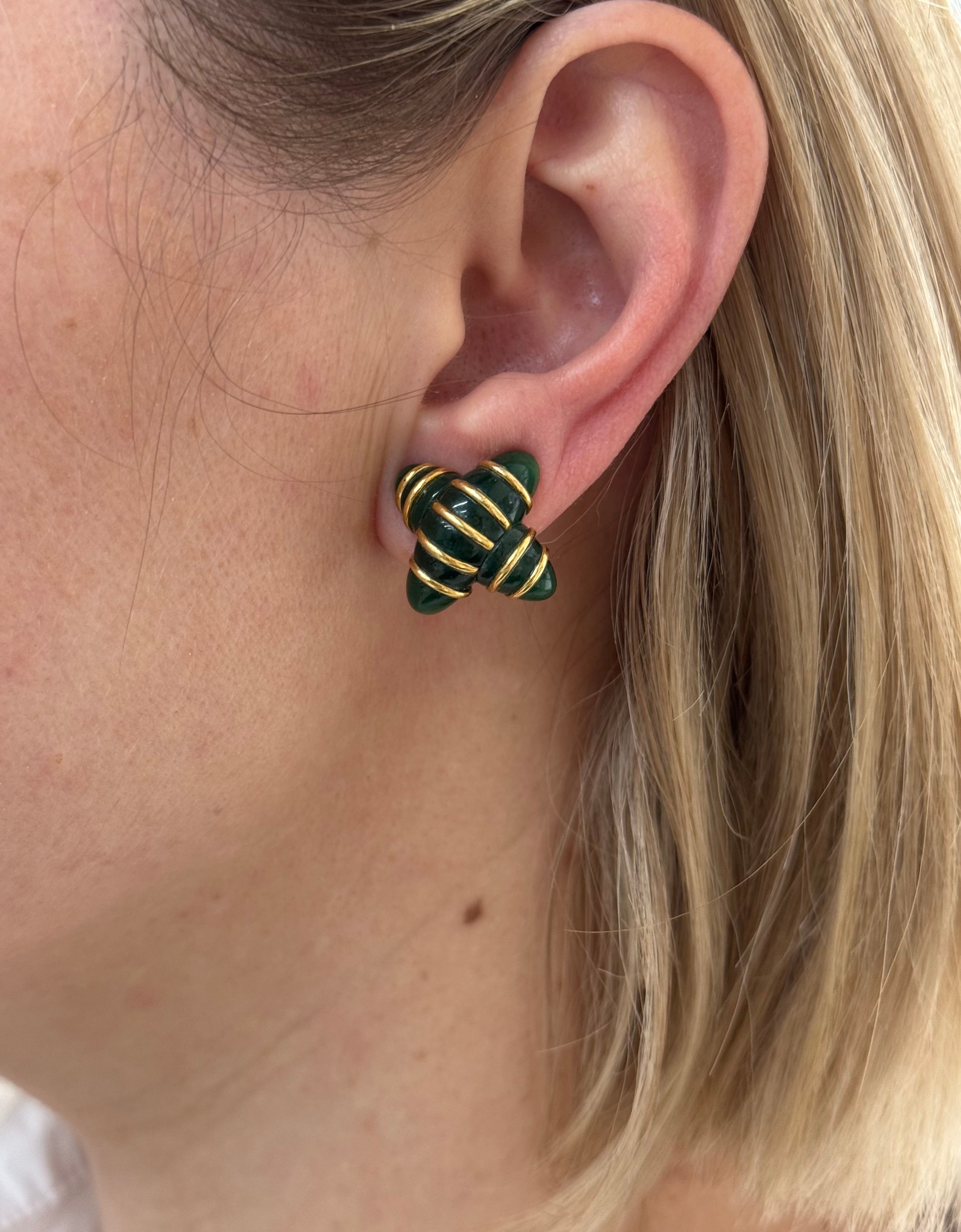 Angela Cummings Aventurine Gold Earrings