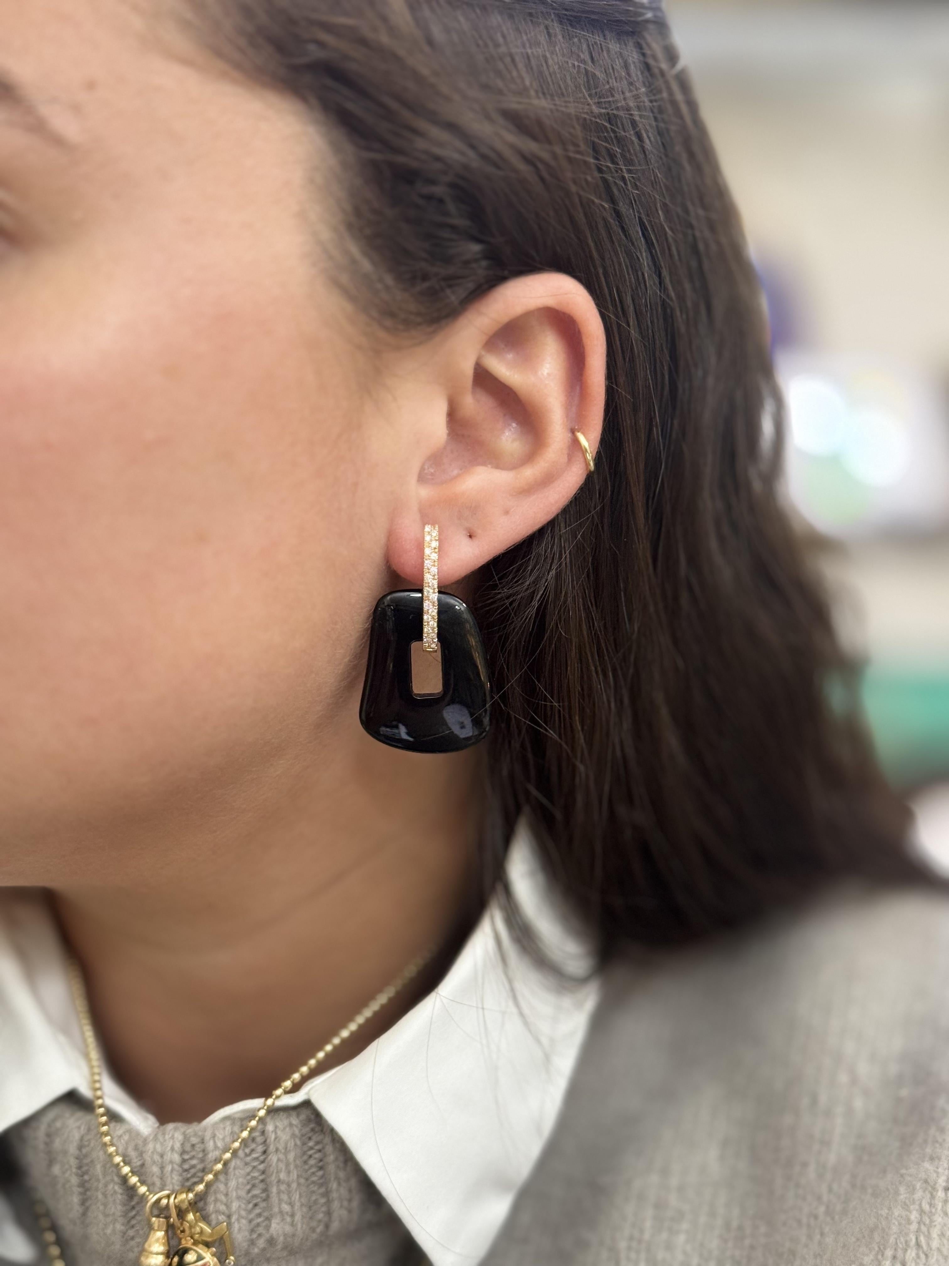 Mattioli Puzzle Diamond Rose Gold MOP Onyx Large Interchangeable Earrings