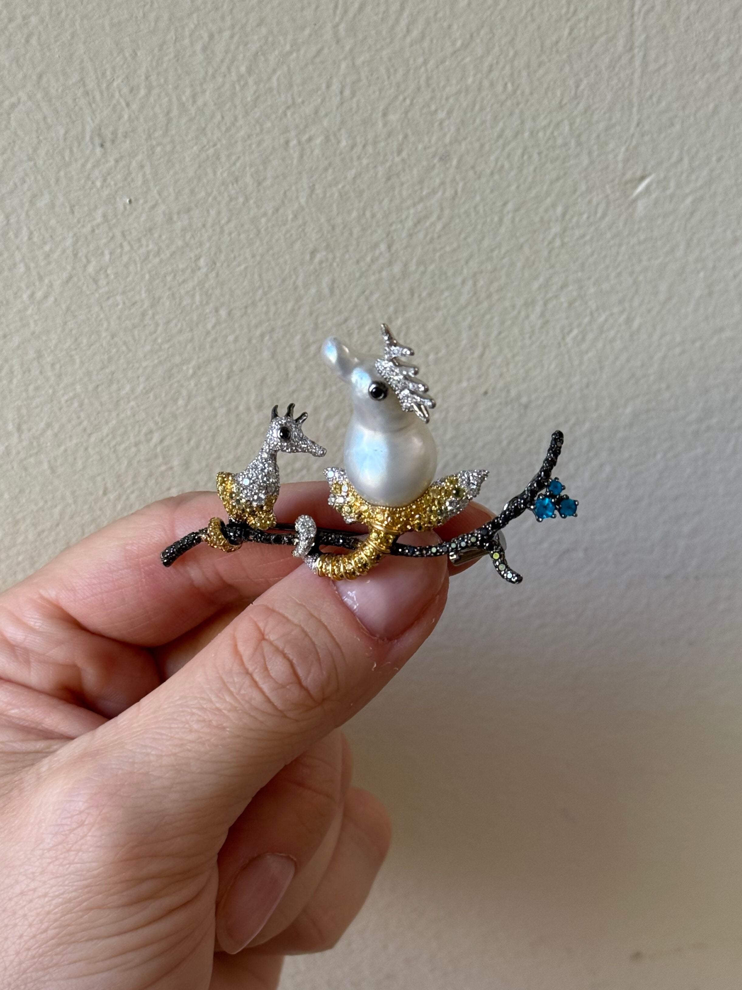 Assael Diamond Sapphire Apatite Baroque Pearl Gold Sea Creature Brooch