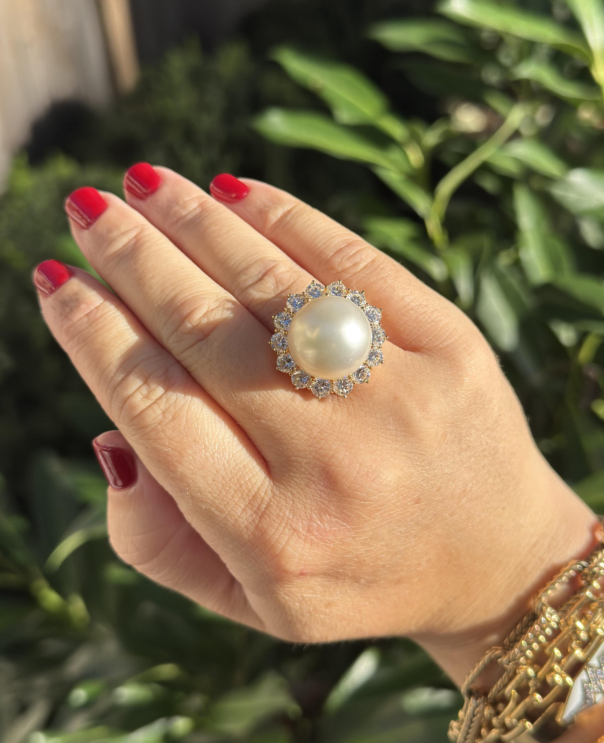 Diamond 16mm South Sea Pearl Gold Cocktail Ring