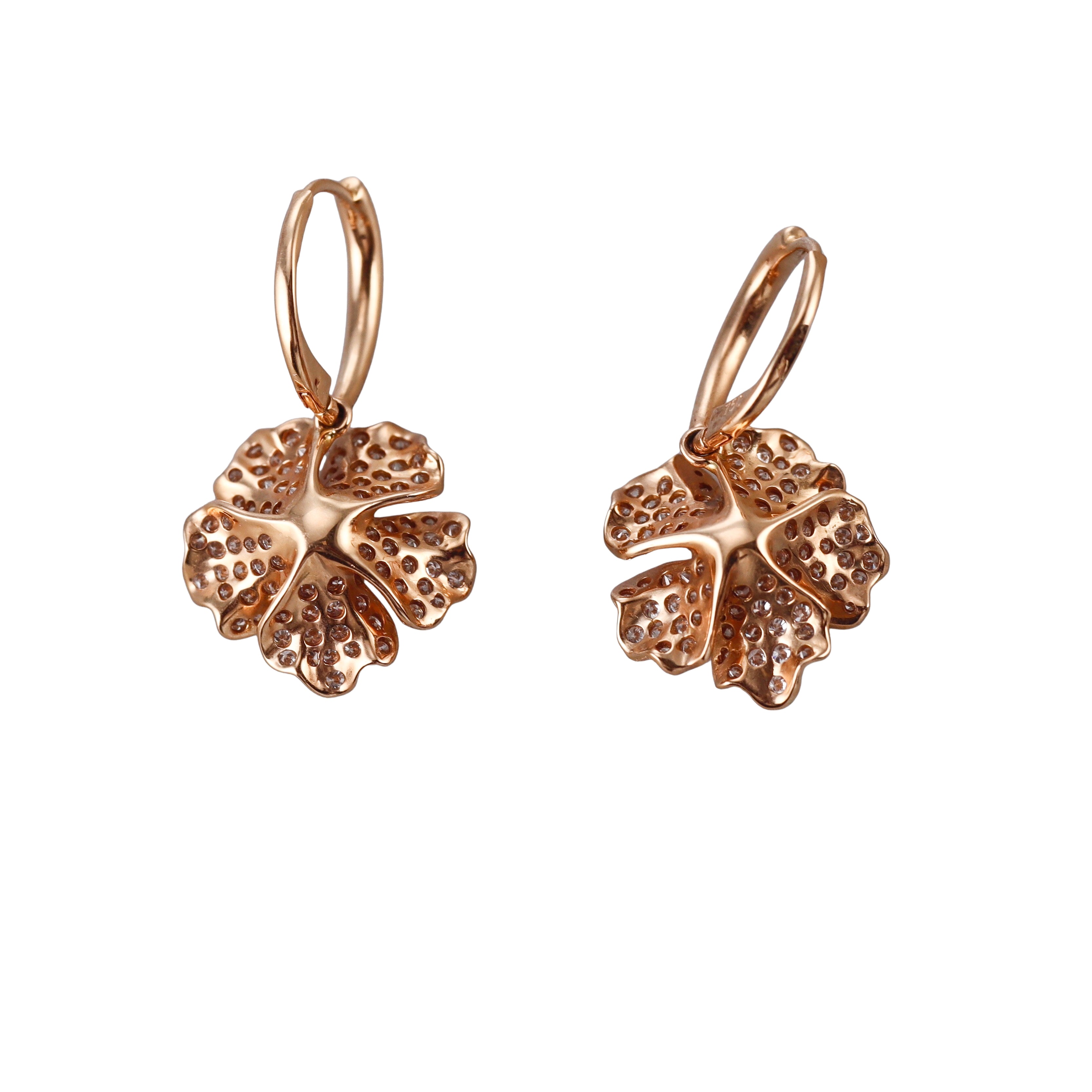 Diamond Rose Gold Flower Earrings