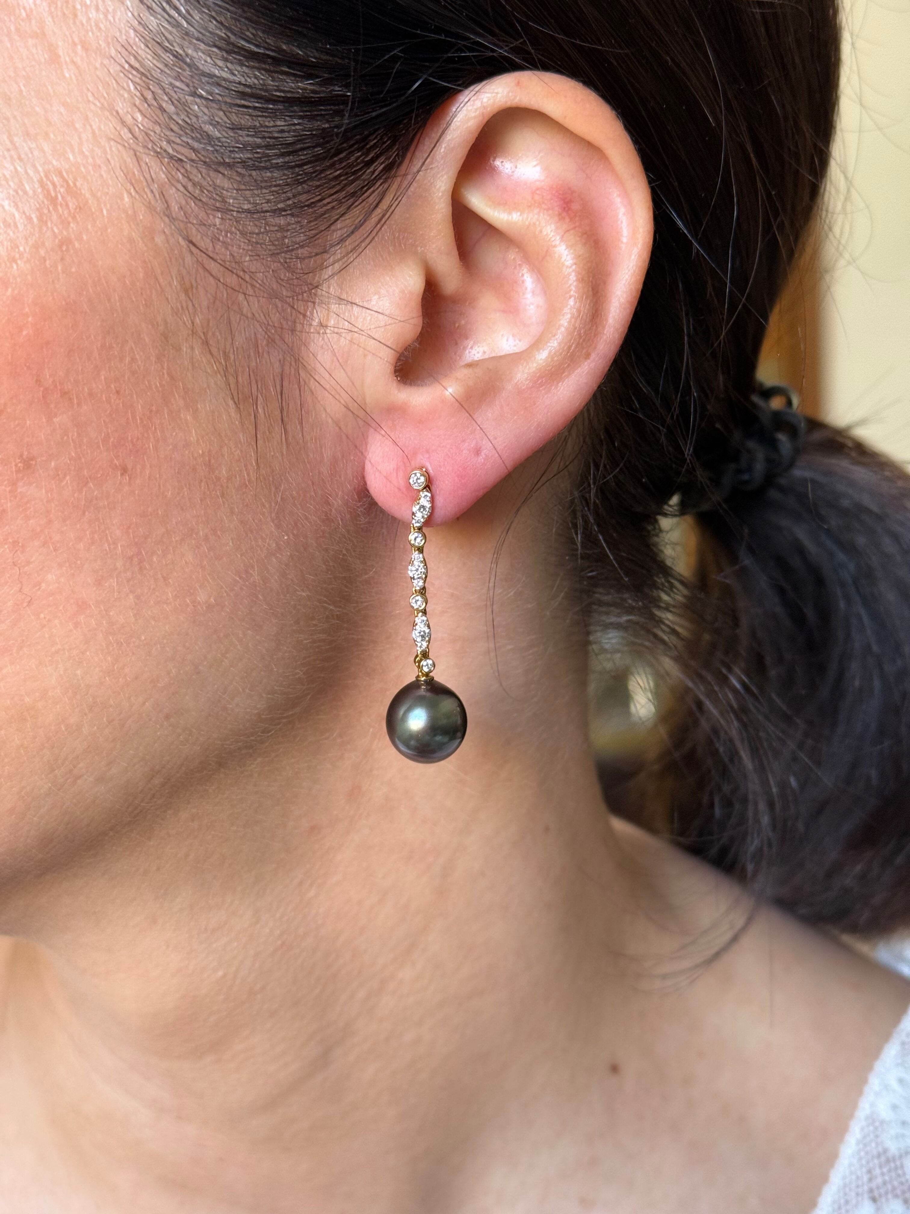 Assael Tahitian South Sea Pearl Diamond Gold Drop Earrings