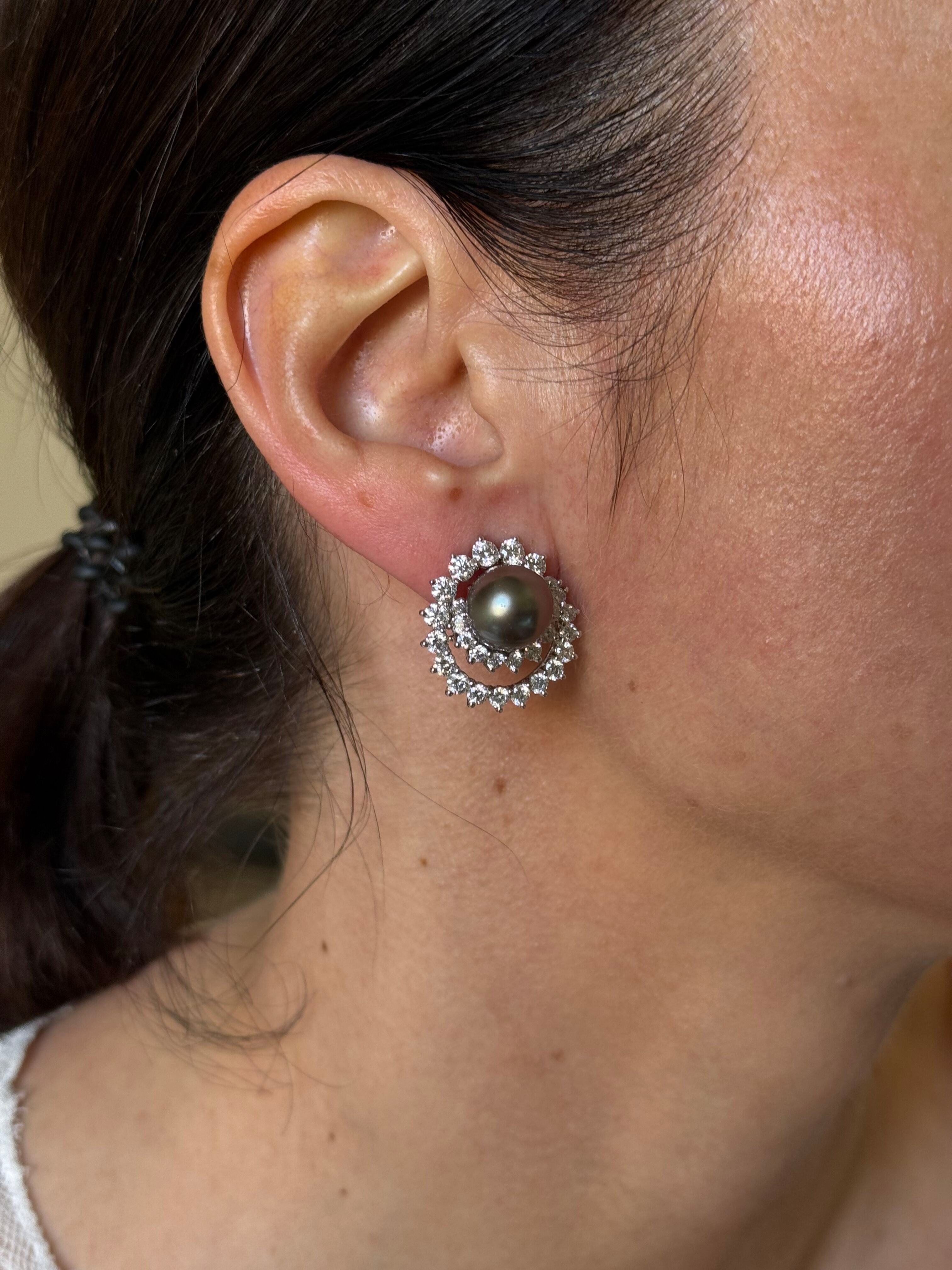 Angela Cummings Assael Tahitian South Sea Pearl Diamond Platinum Earrings