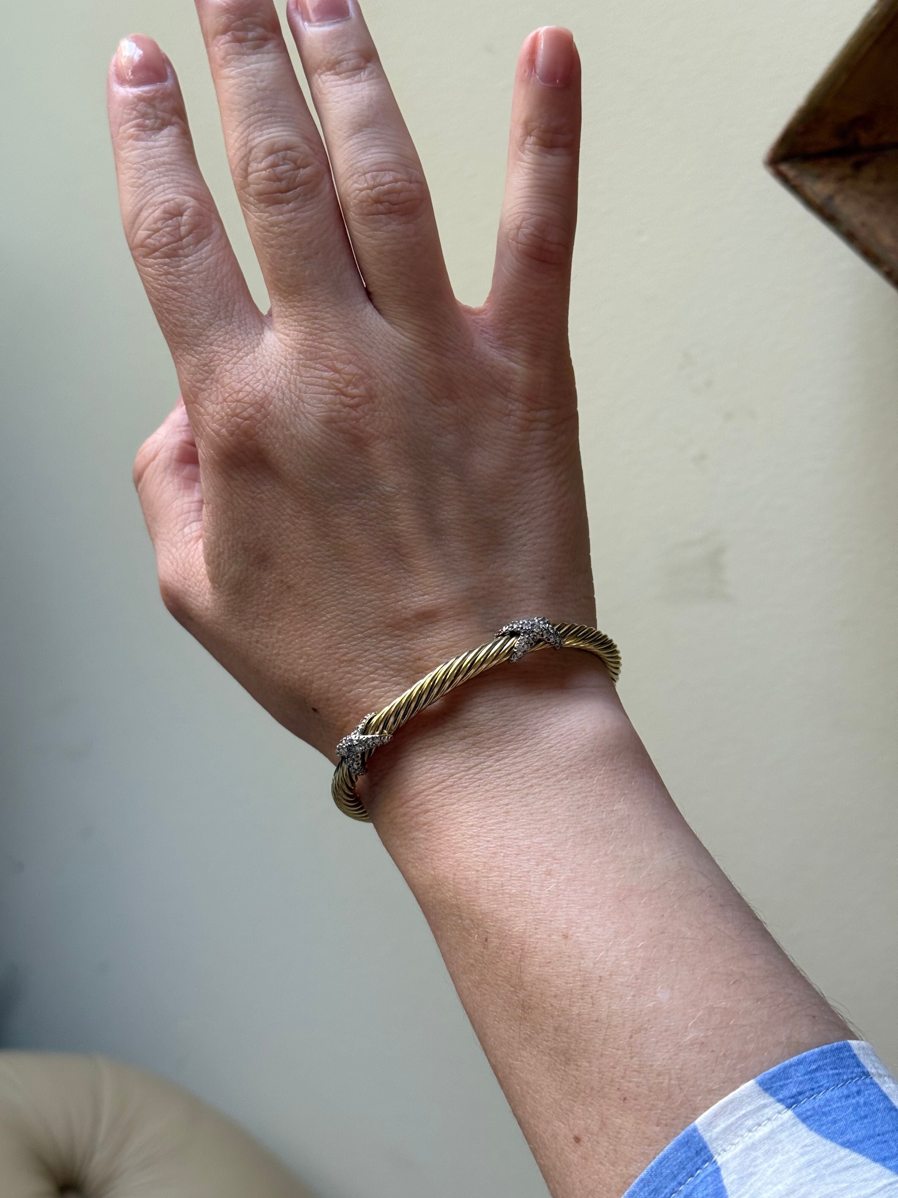 David Yurman Gold Diamond X Cable Cuff Bracelet