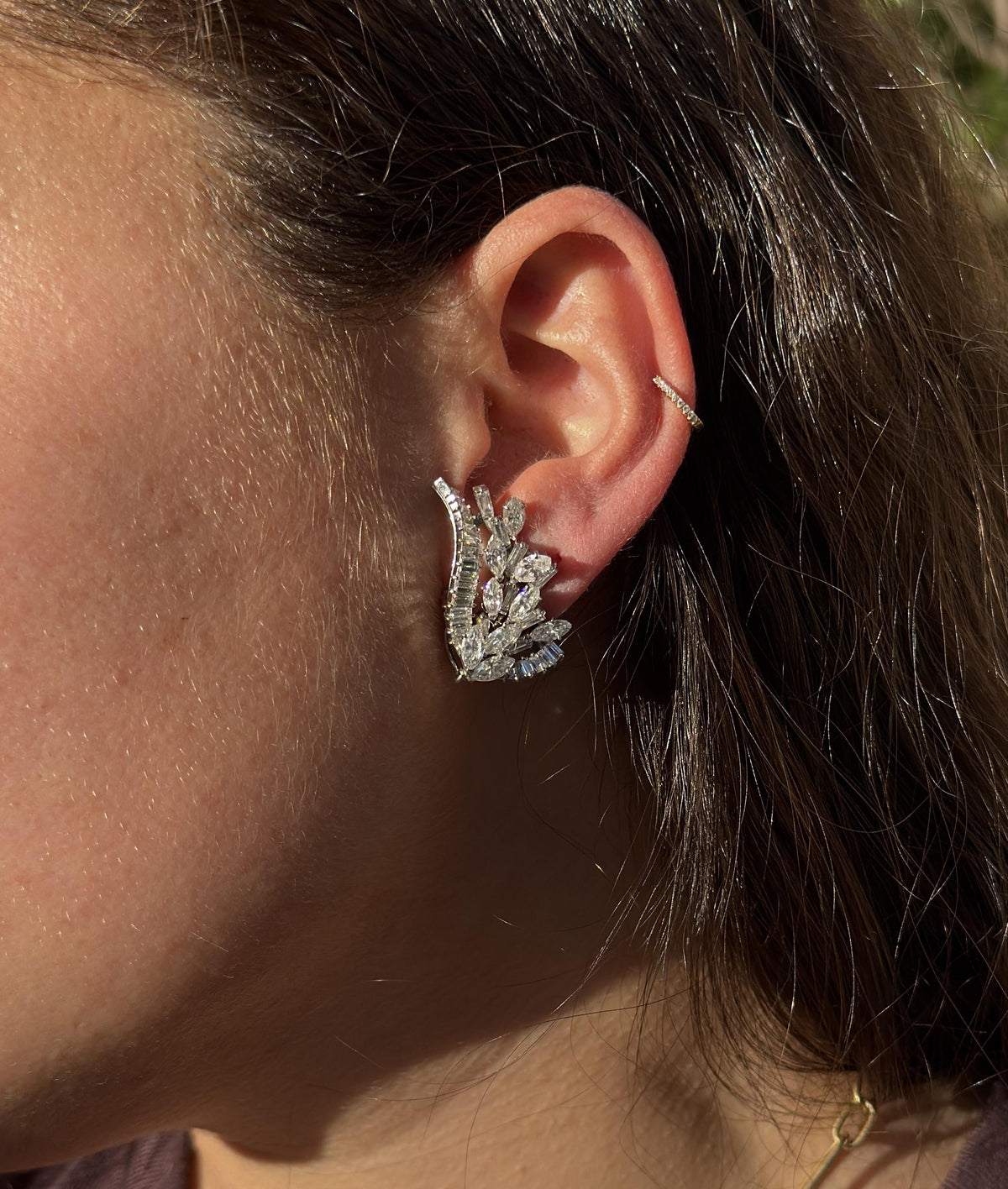 French Mid Century Diamond Pearl Platinum Night & Day Earrings