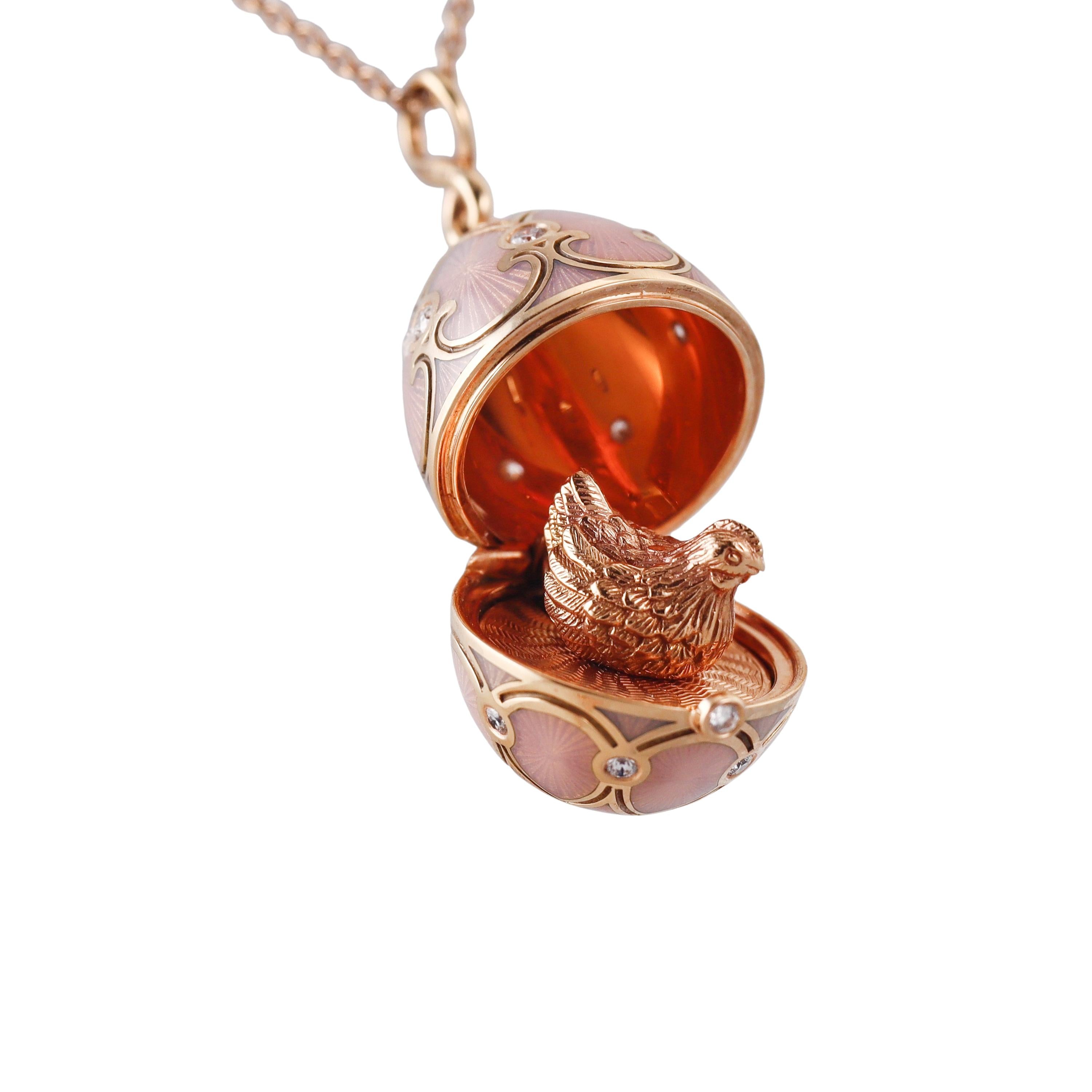 Faberge Heritage Gold Diamond Enamel Egg Chicken Locket Pendant Necklace