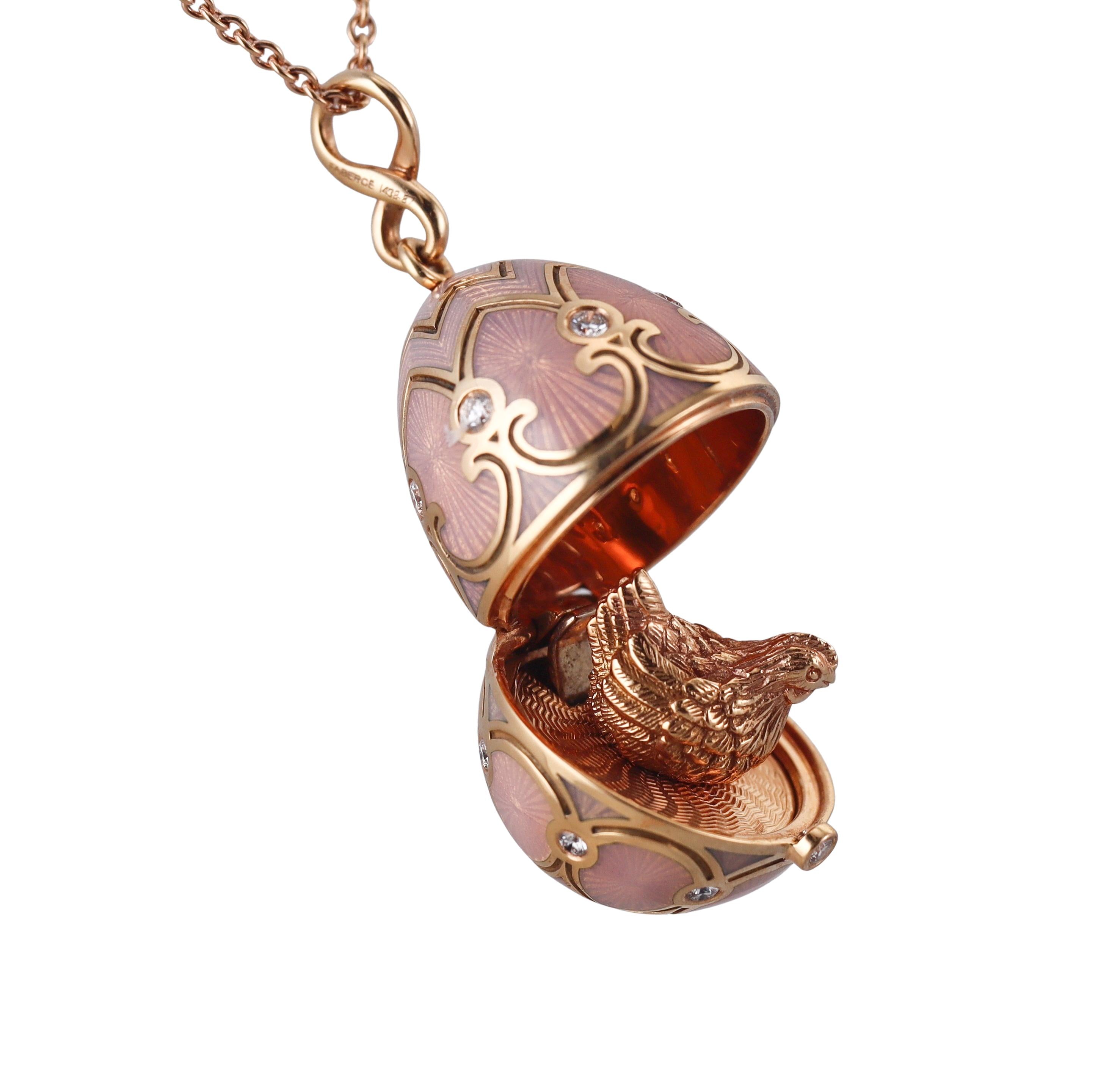 Faberge Heritage Gold Diamond Enamel Egg Chicken Locket Pendant Necklace