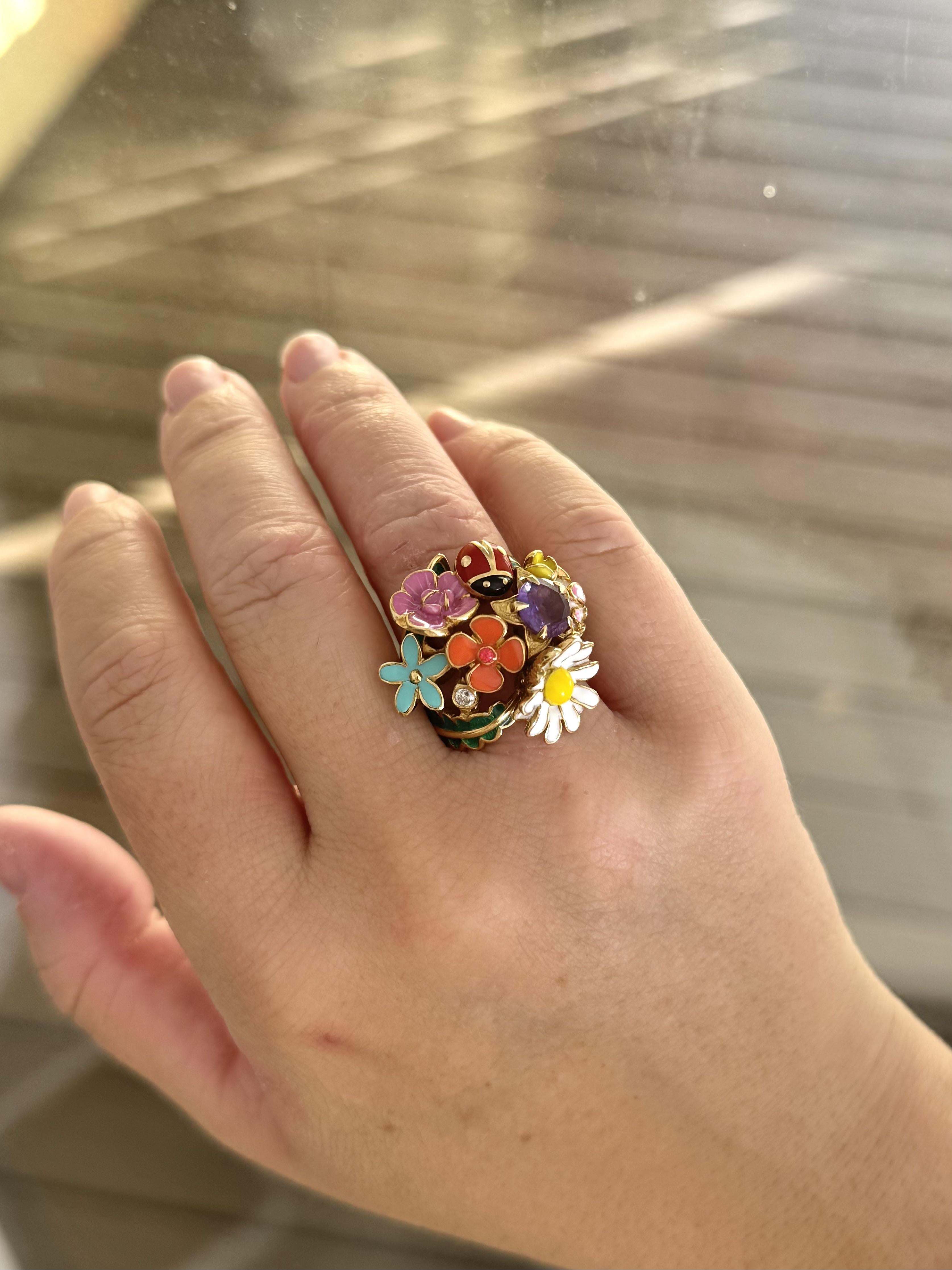 Christian Dior Diorette Enamel Diamond Amethyst Gold Ring