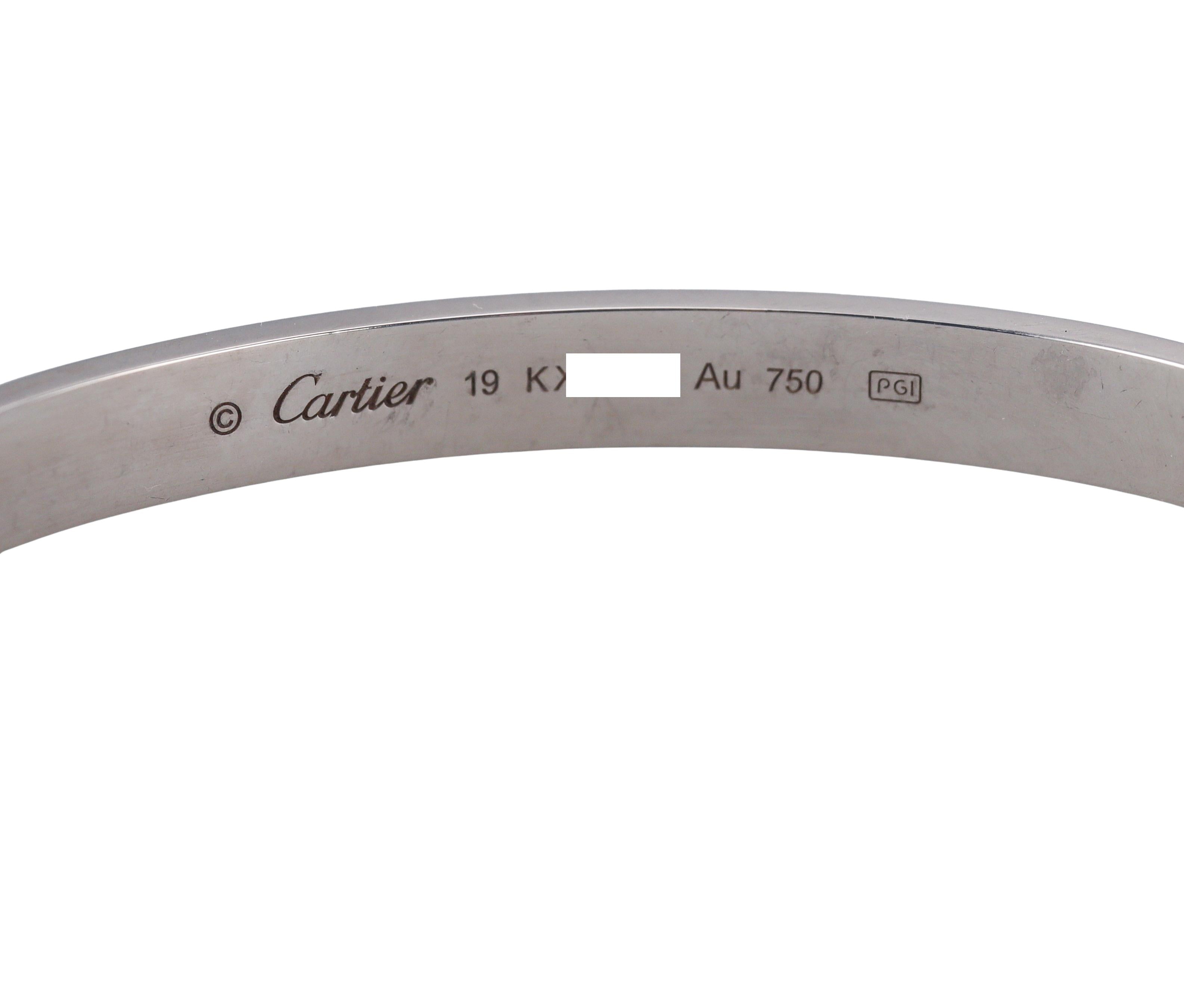 Cartier Love White Gold Classic Model Bracelet Size 19