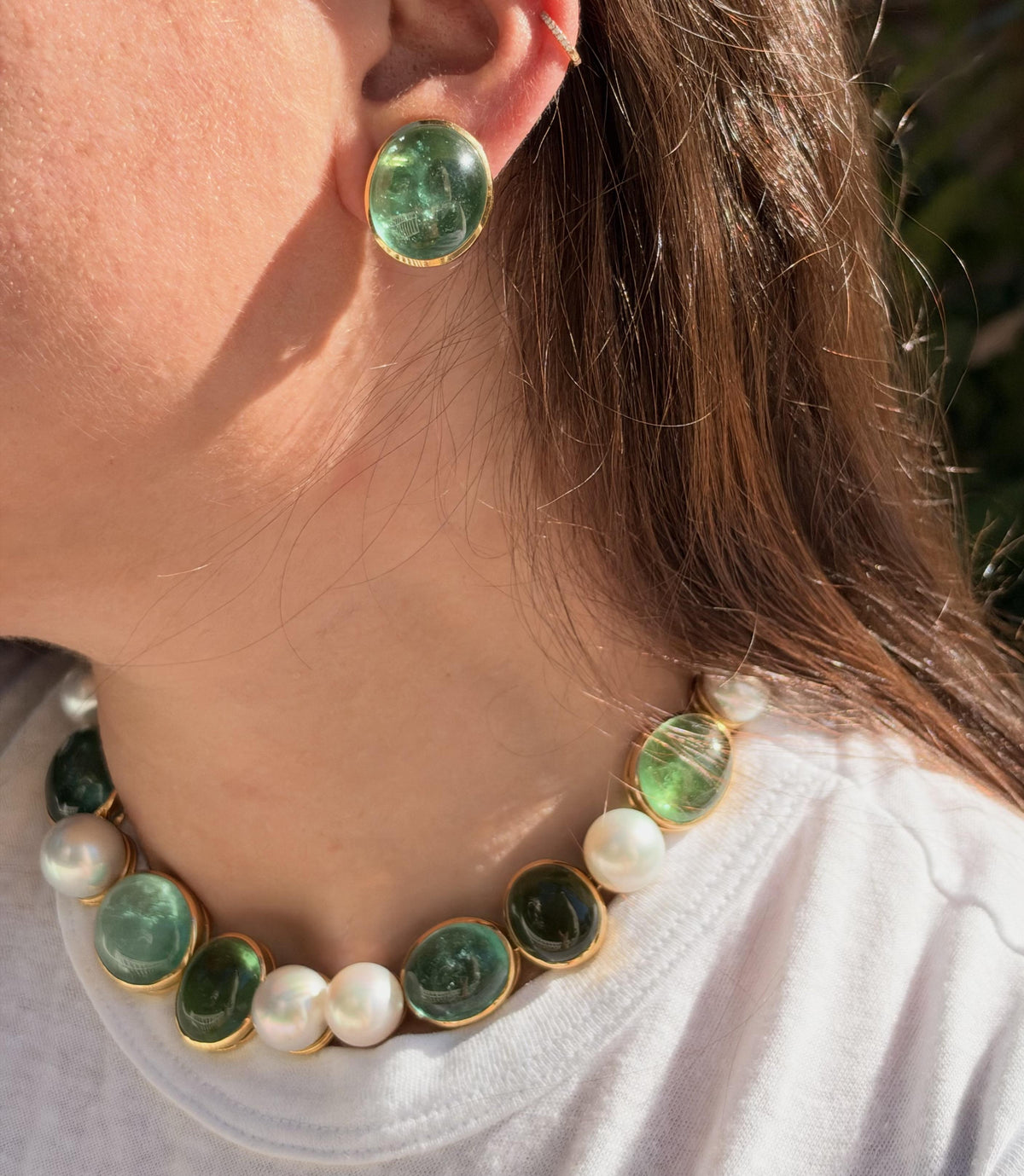 Leo de Vroomen Aquamarine Pearl Gold Necklace Earrings Bracelet Suite