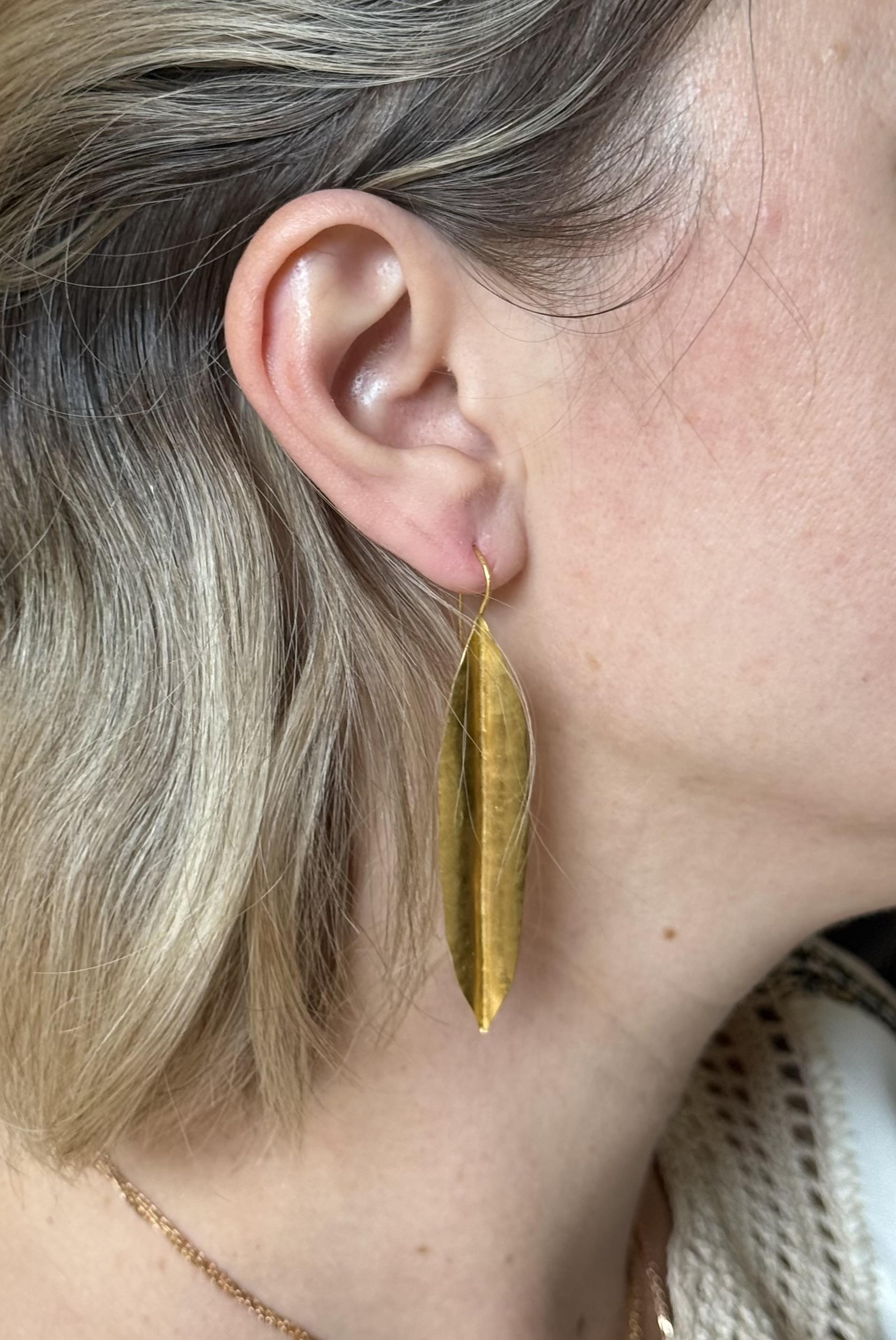Gold Feather Drop Earrings