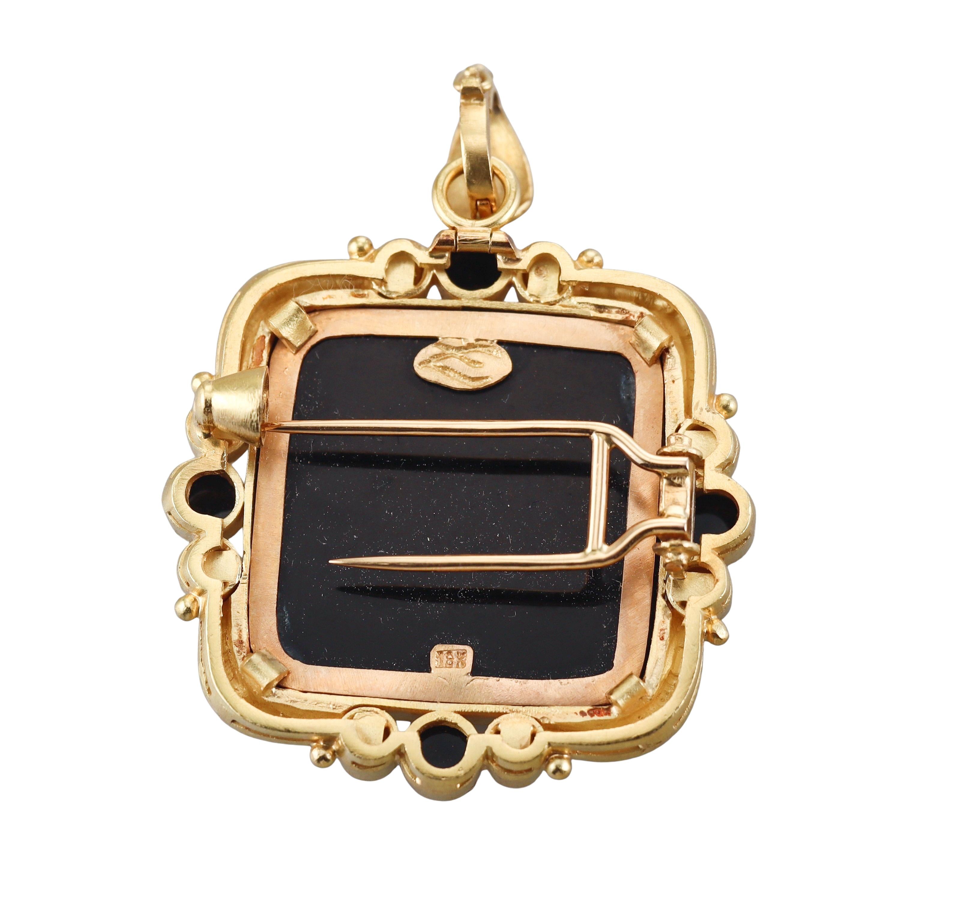 Elizabeth Locke Onyx Intaglio Pearl Pendant Brooch
