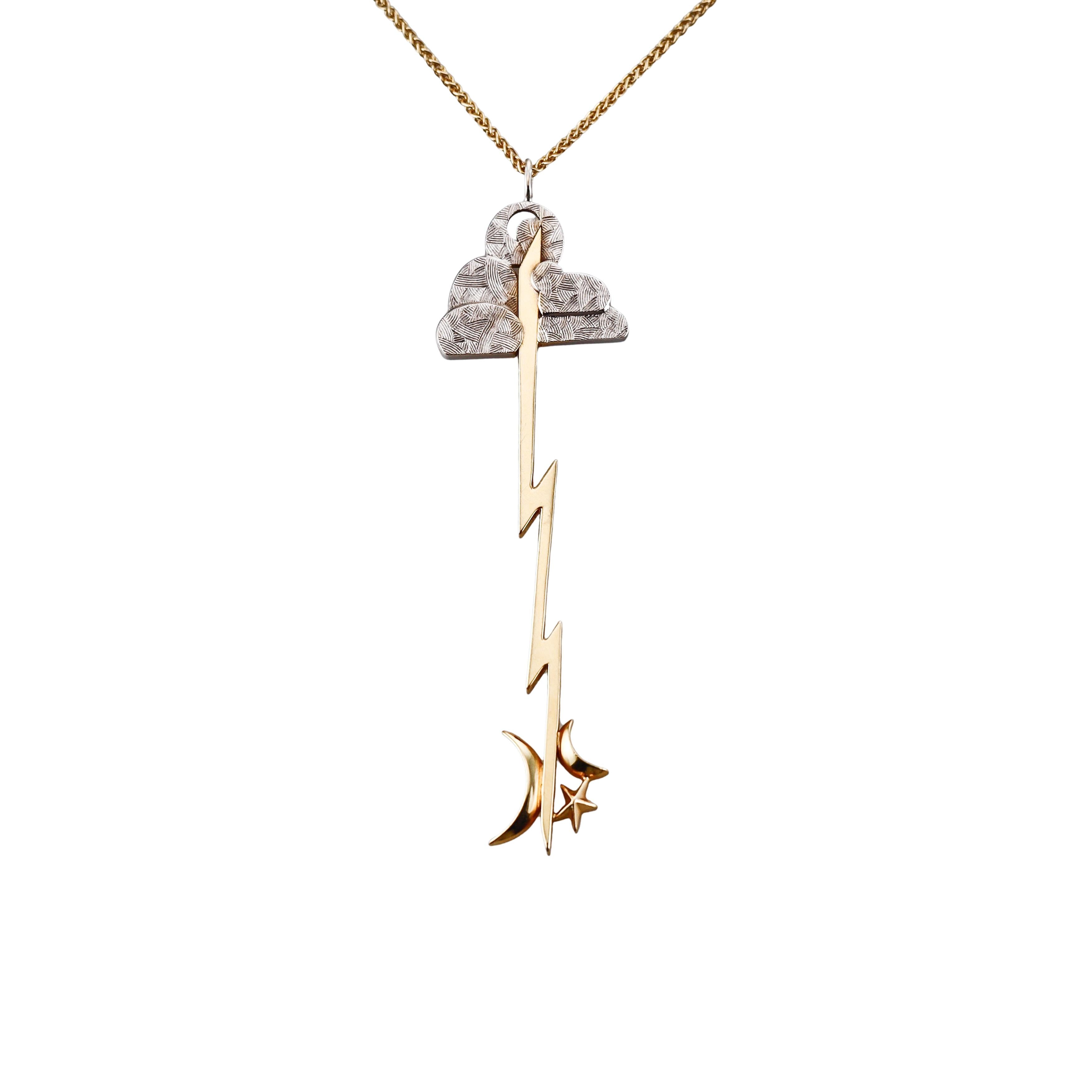 Michael Bondanza Gold Platinum Lightning Cloud Pendant Necklace