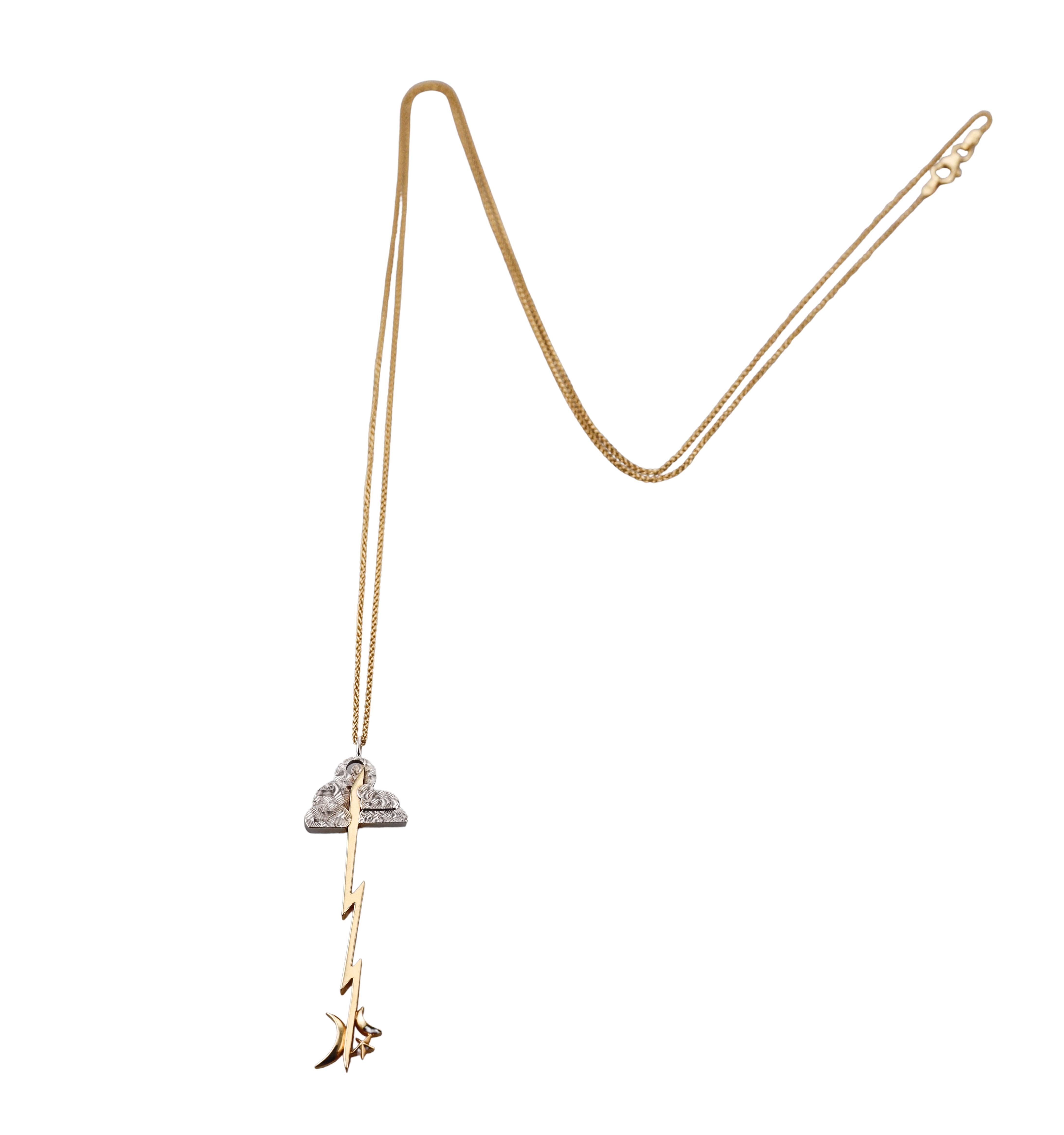 Michael Bondanza Gold Platinum Lightning Cloud Pendant Necklace
