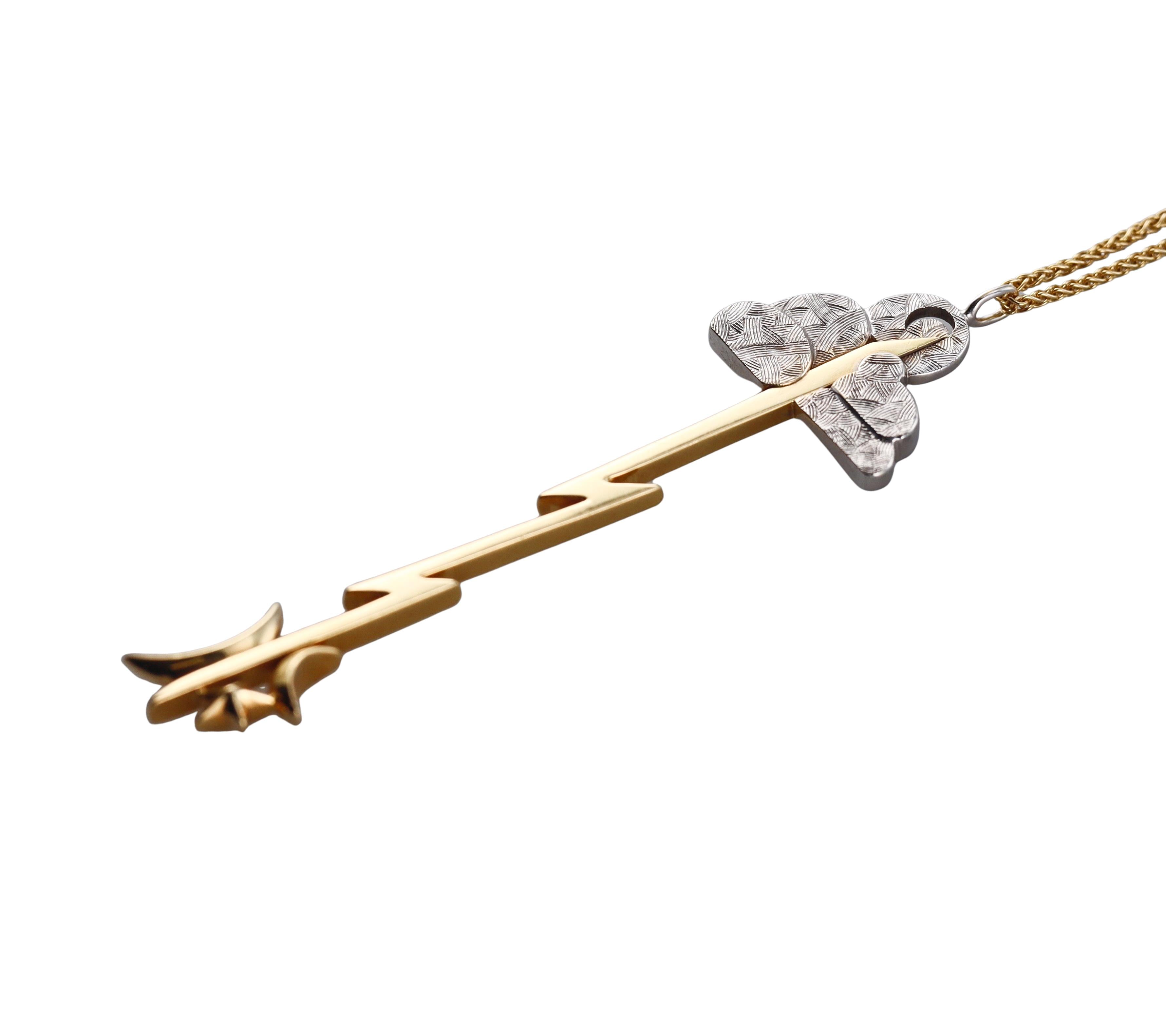 Michael Bondanza Gold Platinum Lightning Cloud Pendant Necklace