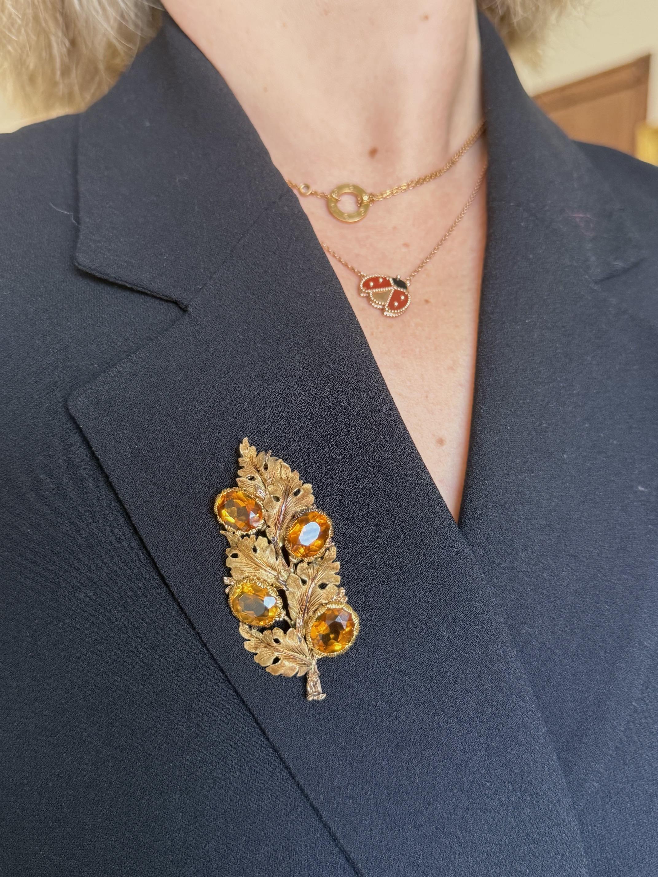 Buccellati Citrine Gold Leaf Brooch Pin