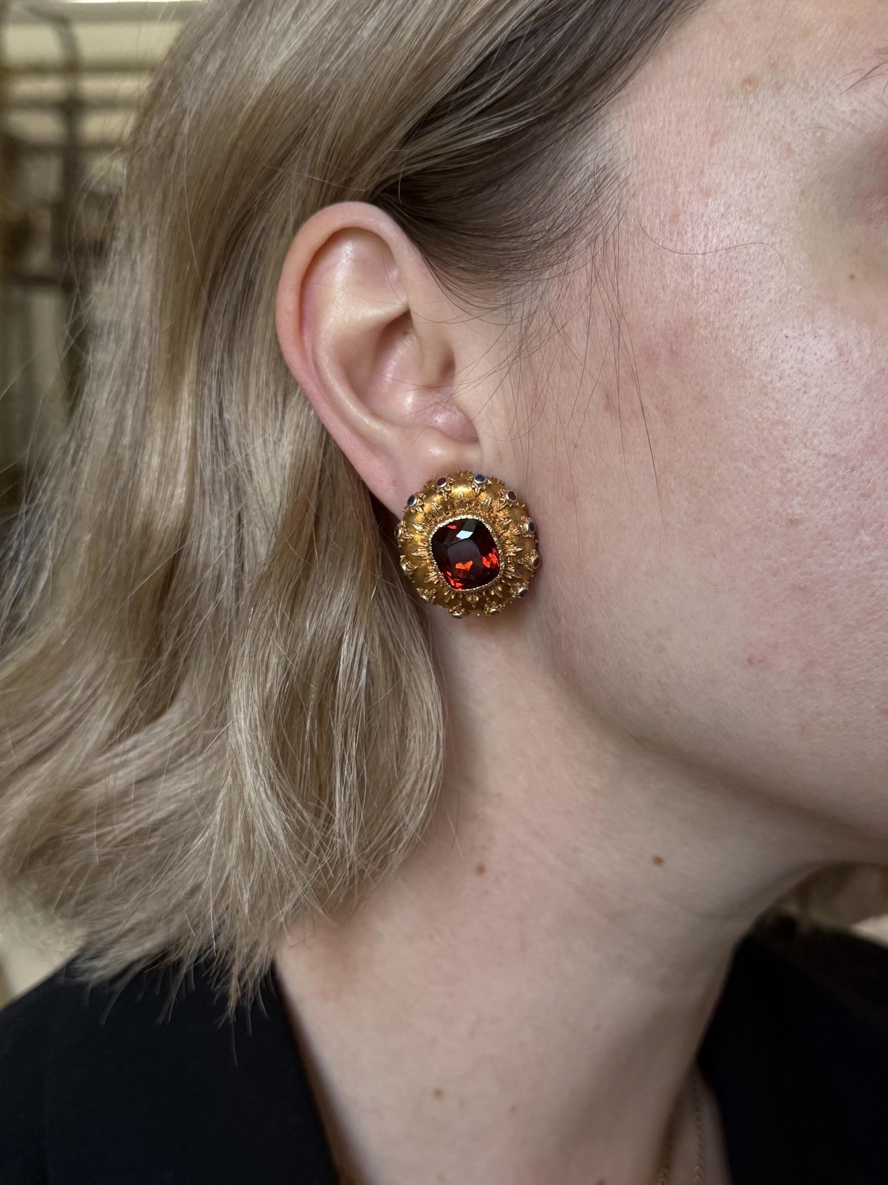 Buccellati Citrine Sapphire Ruby Gold Earrings