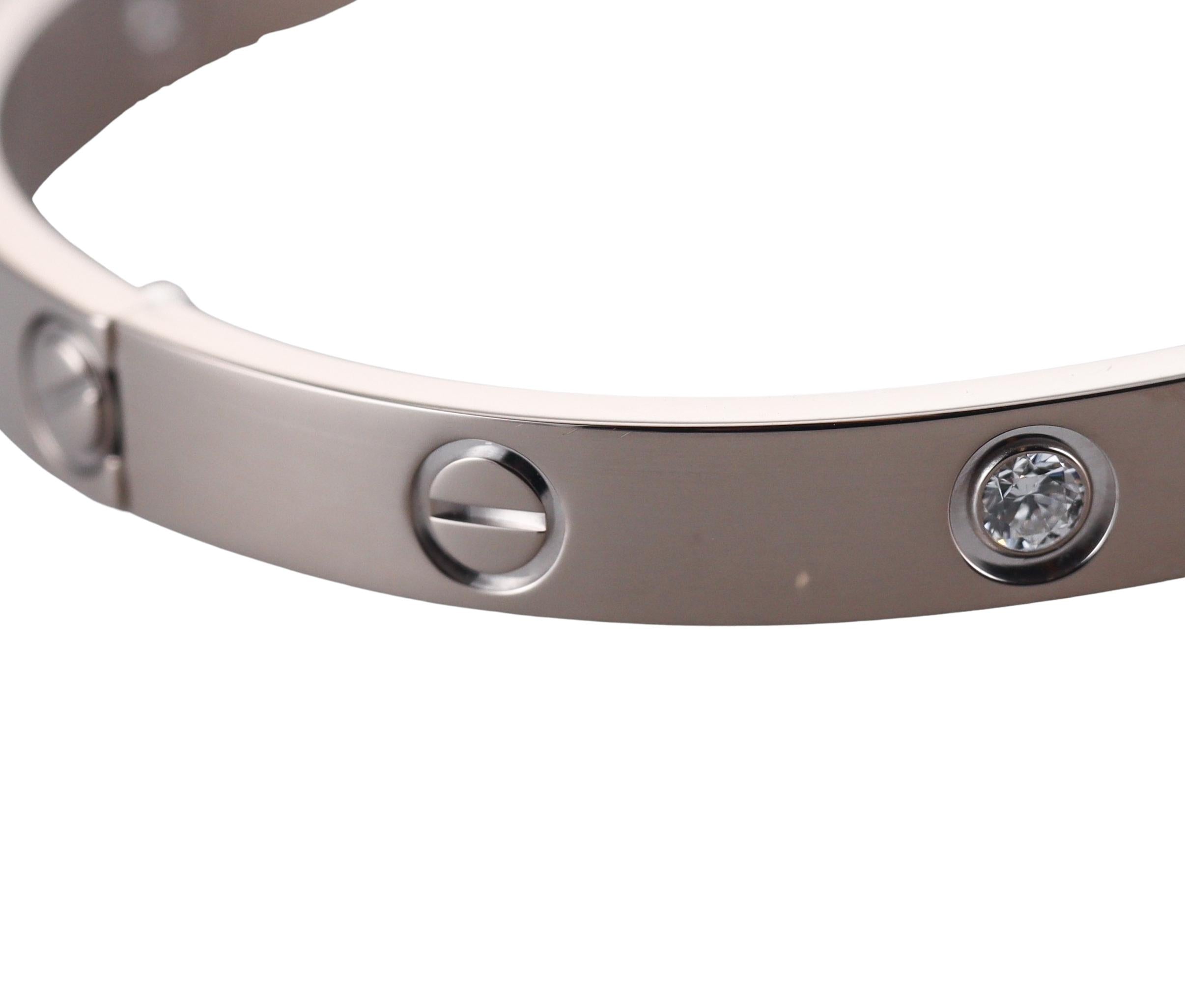 Cartier Love White Gold 4 Diamond Classic Model Bracelet Size 17