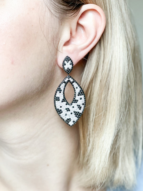 Black & White Diamond Gold Drop Earrings