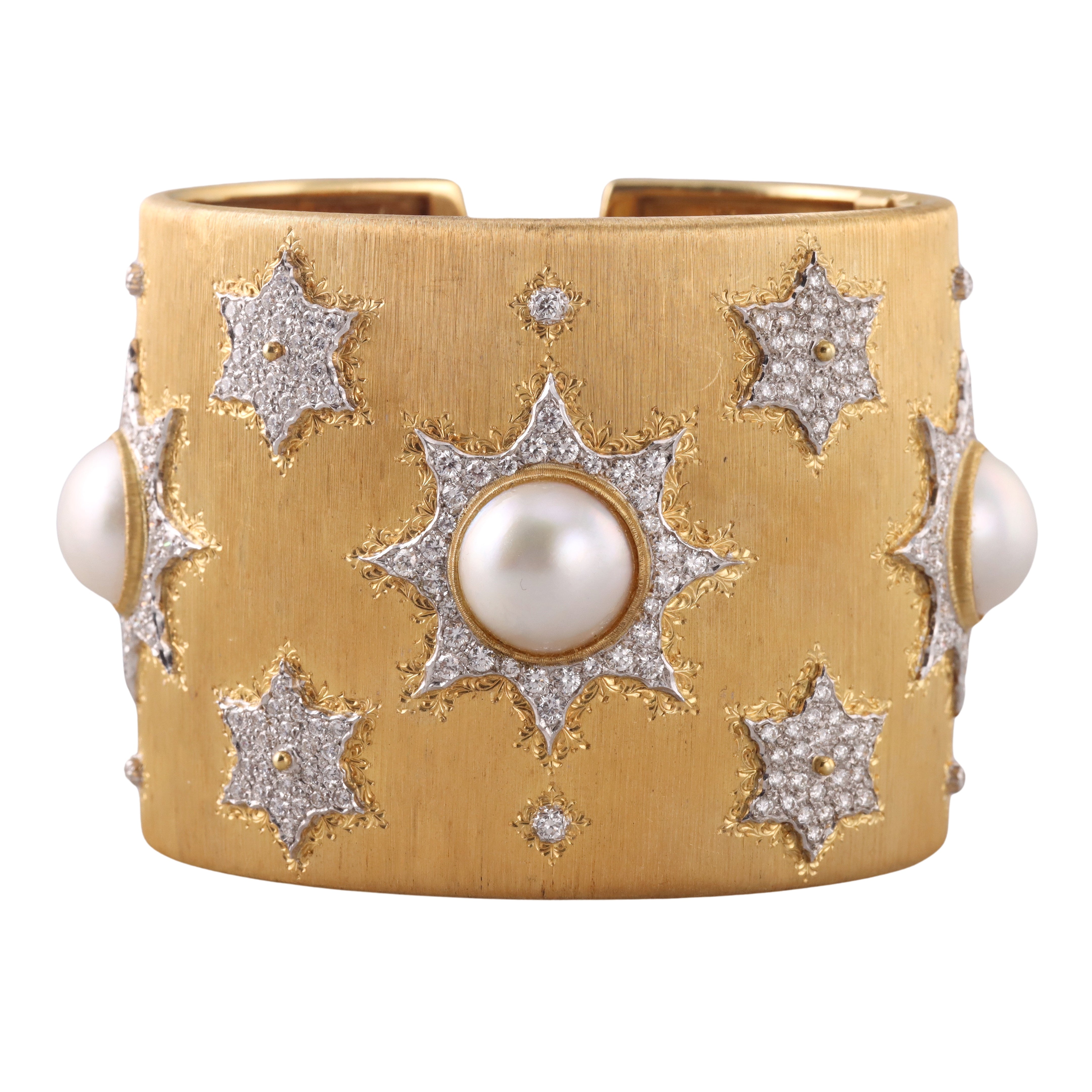 Mario Buccellati Pearl Diamond Gold Cuff Bracelet