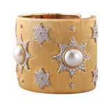 Mario Buccellati Pearl Diamond Gold Cuff Bracelet