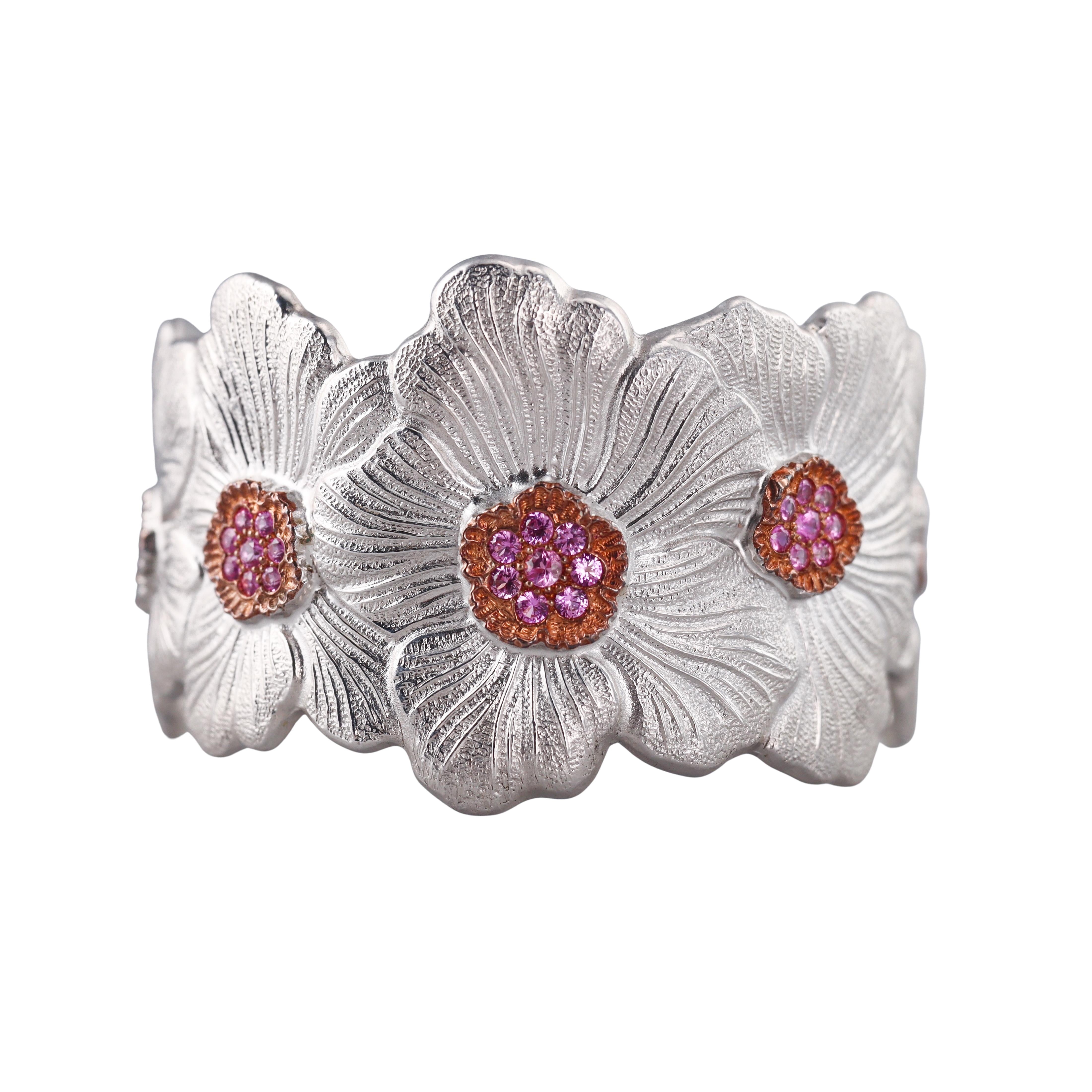 Buccellati Blossoms Pink Sapphire Sterling Silver Cuff Bracelet