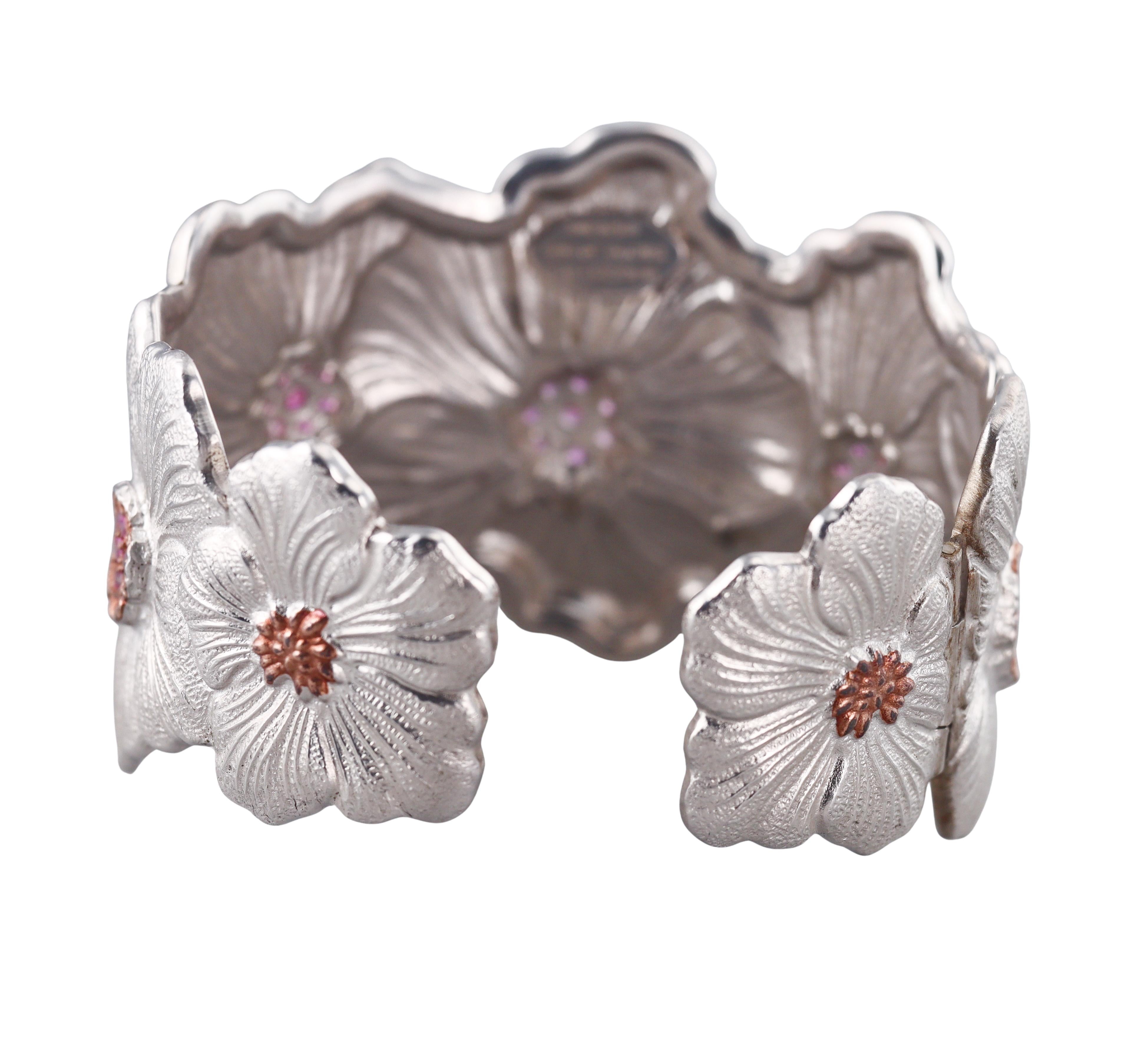 Buccellati Blossoms Pink Sapphire Sterling Silver Cuff Bracelet