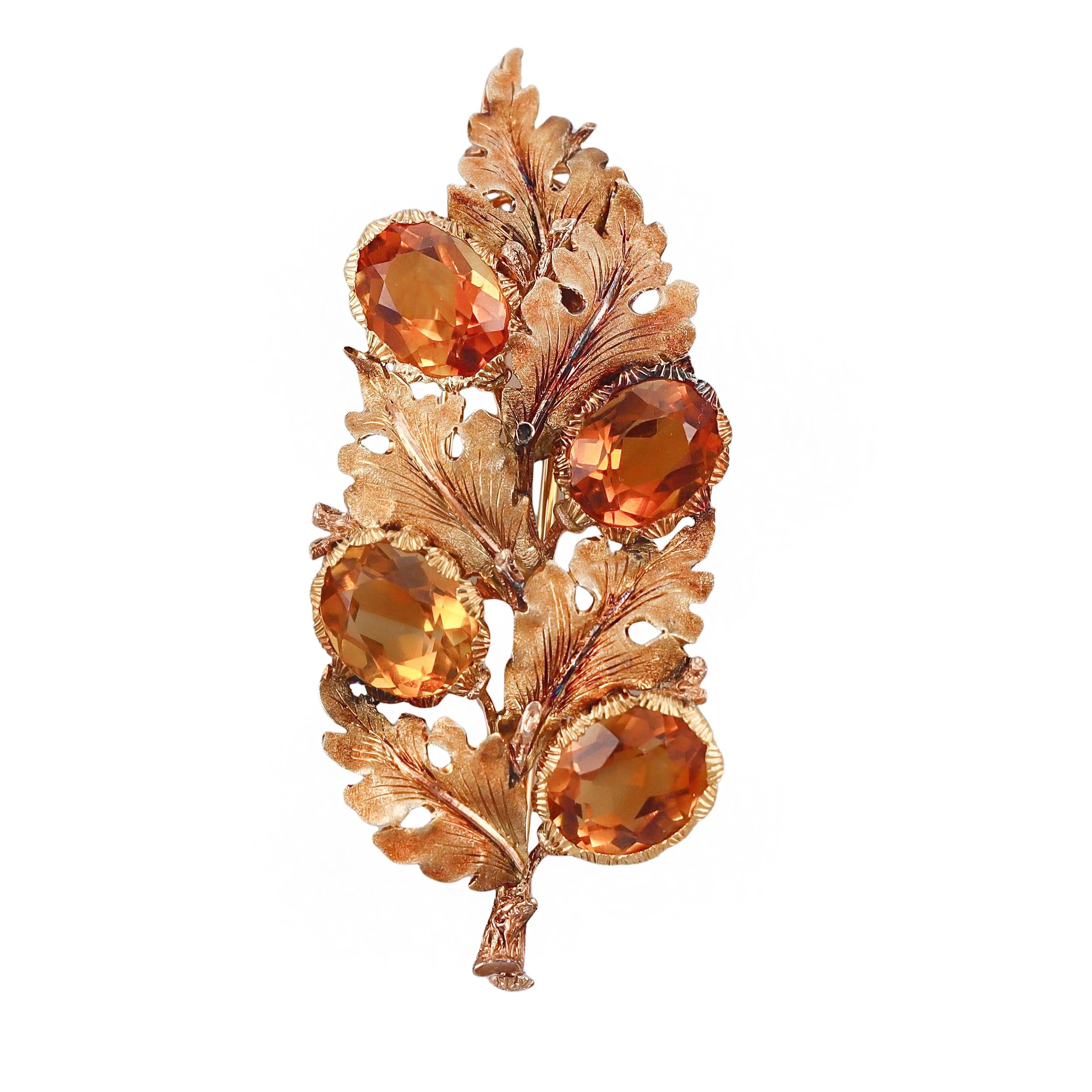 Buccellati Citrine Gold Leaf Brooch Pin