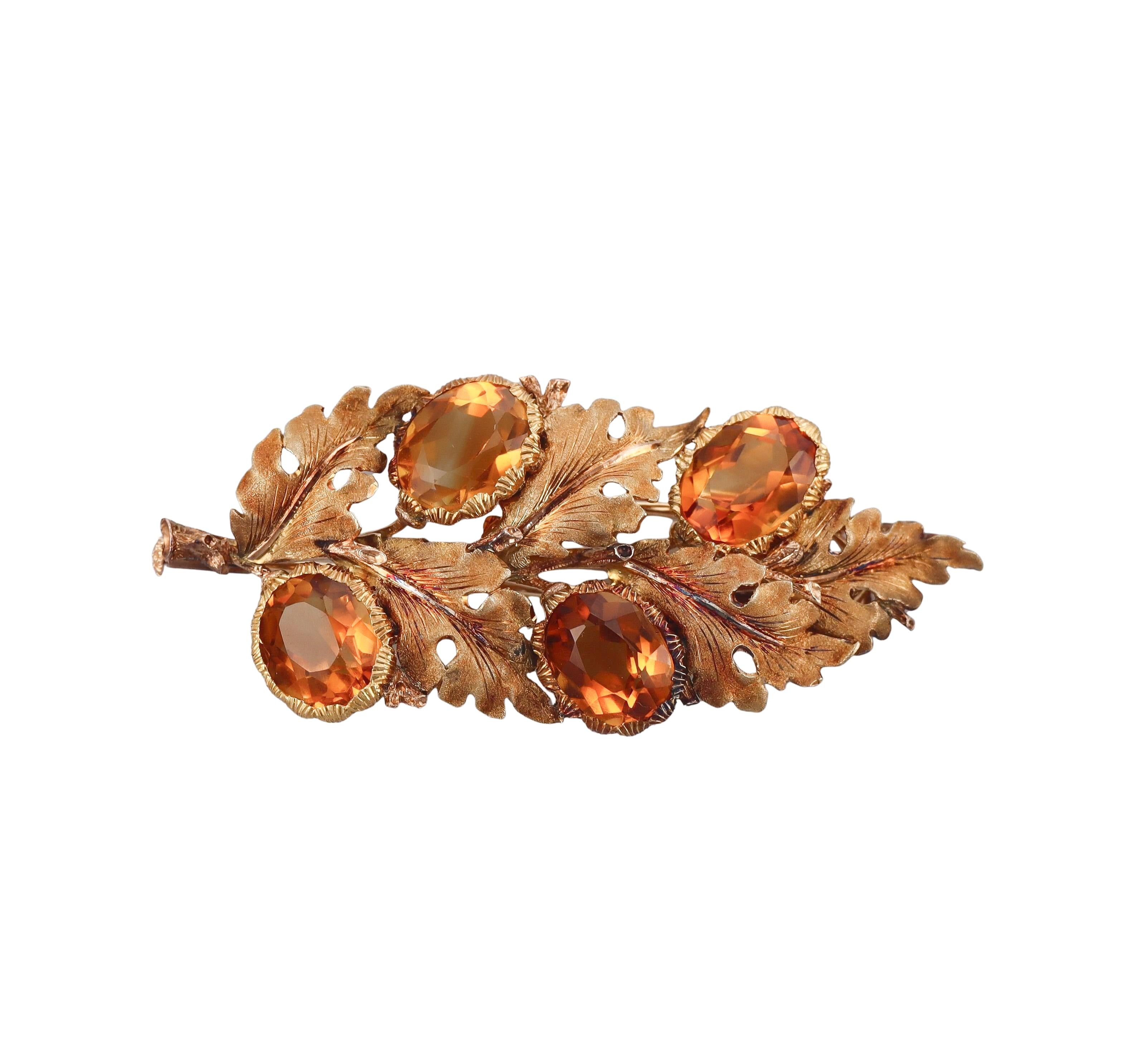 Buccellati Citrine Gold Leaf Brooch Pin