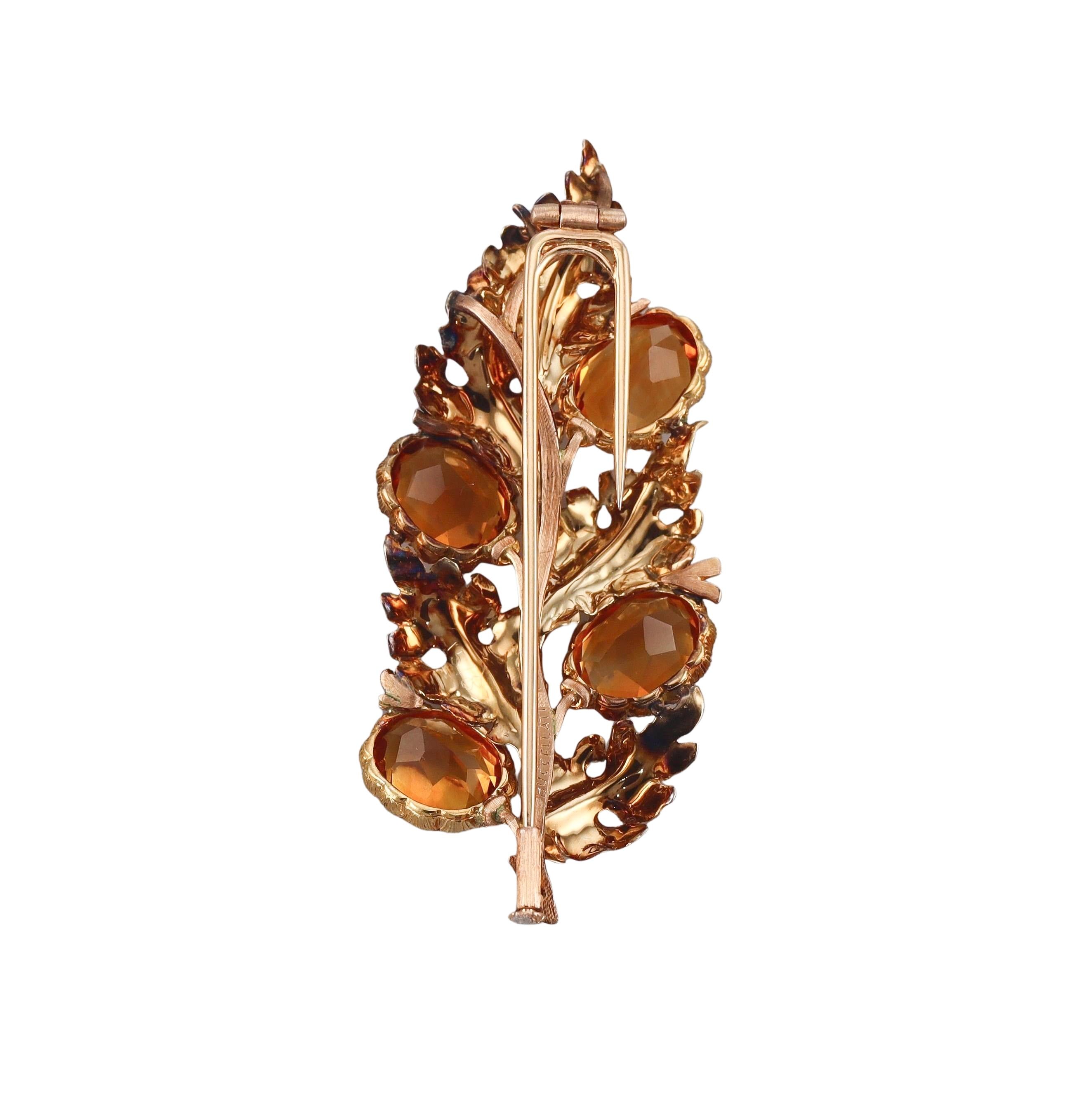 Buccellati Citrine Gold Leaf Brooch Pin