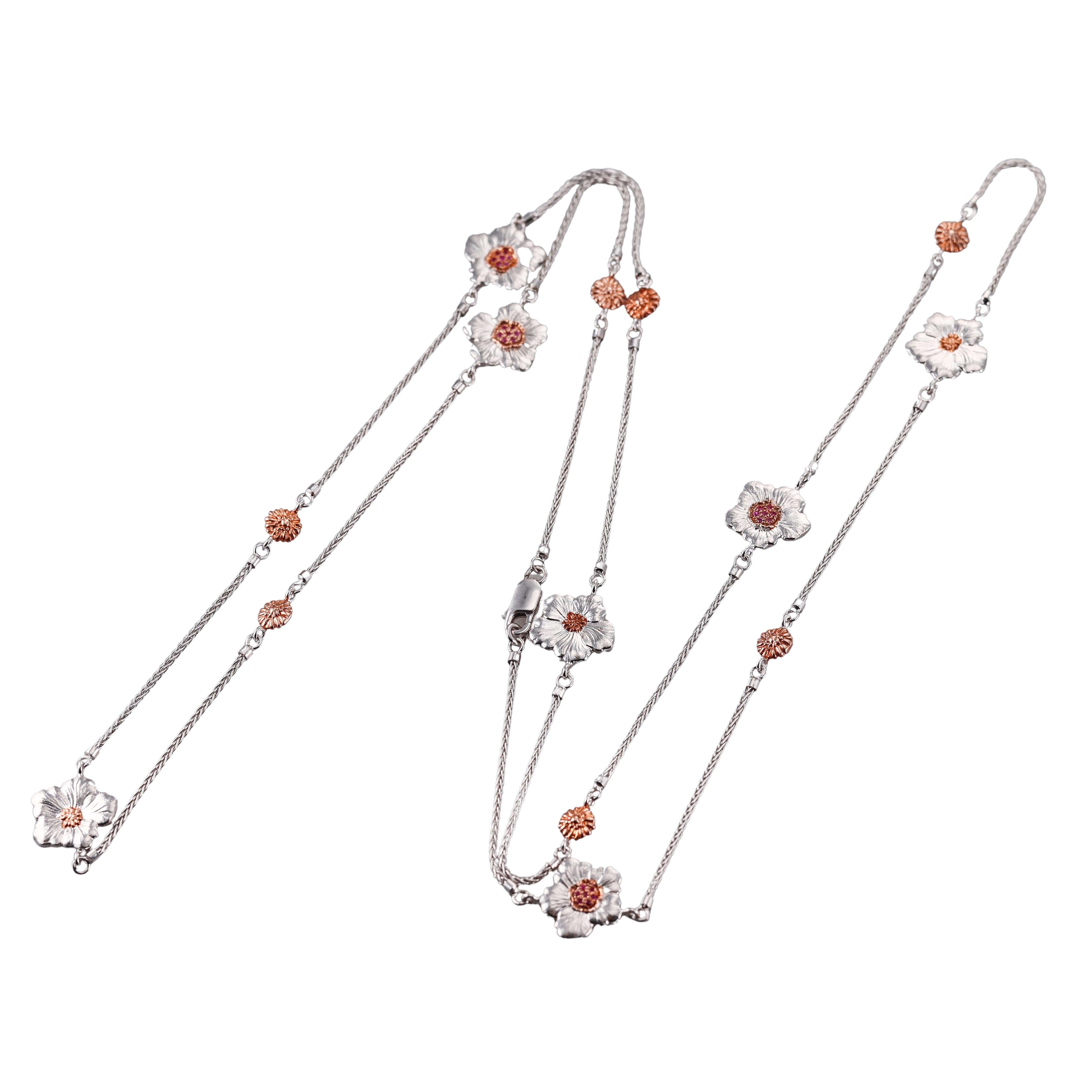 Buccellati Blossoms Pink Sapphire Silver Long Necklace