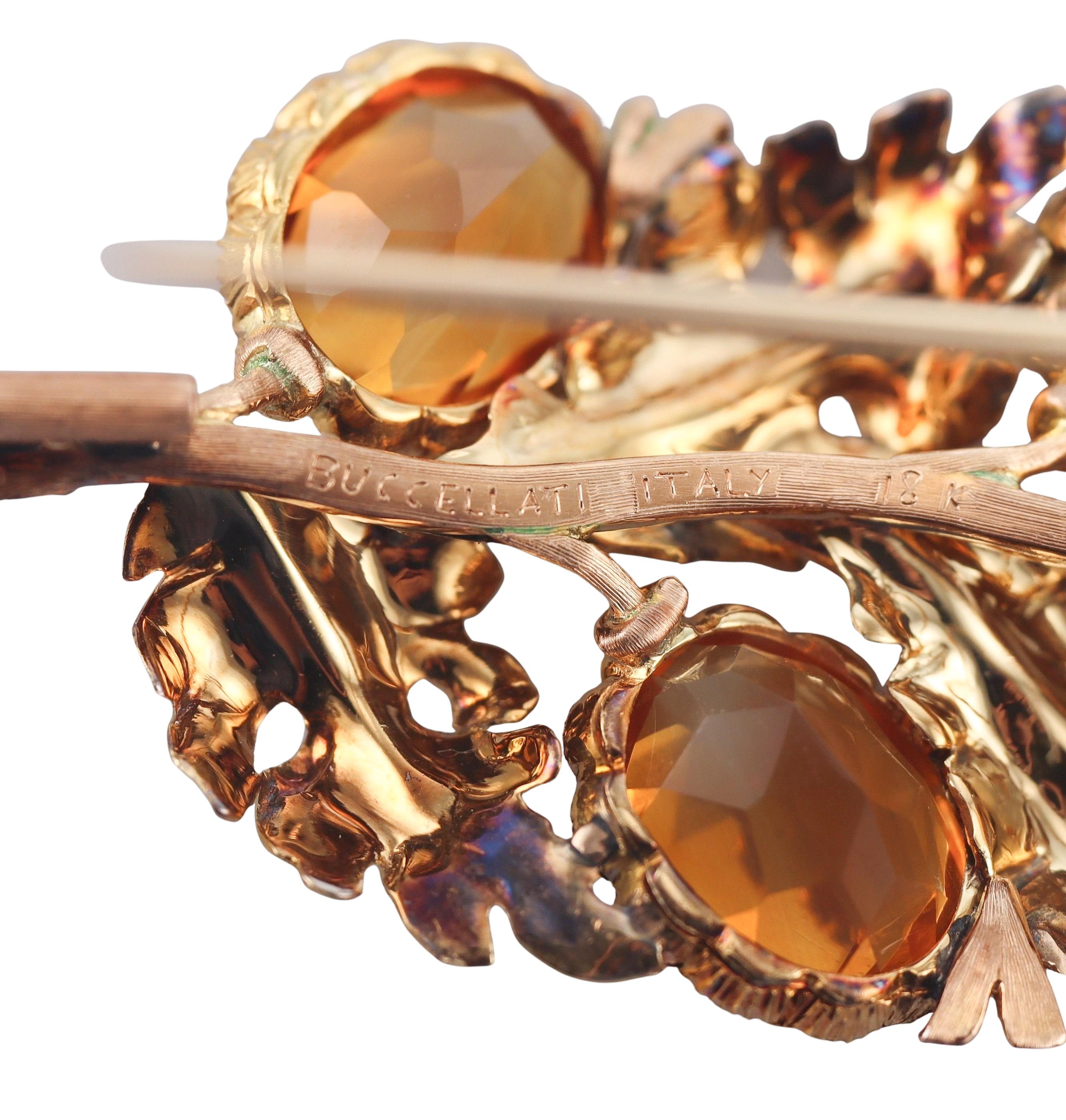 Buccellati Citrine Gold Leaf Brooch Pin