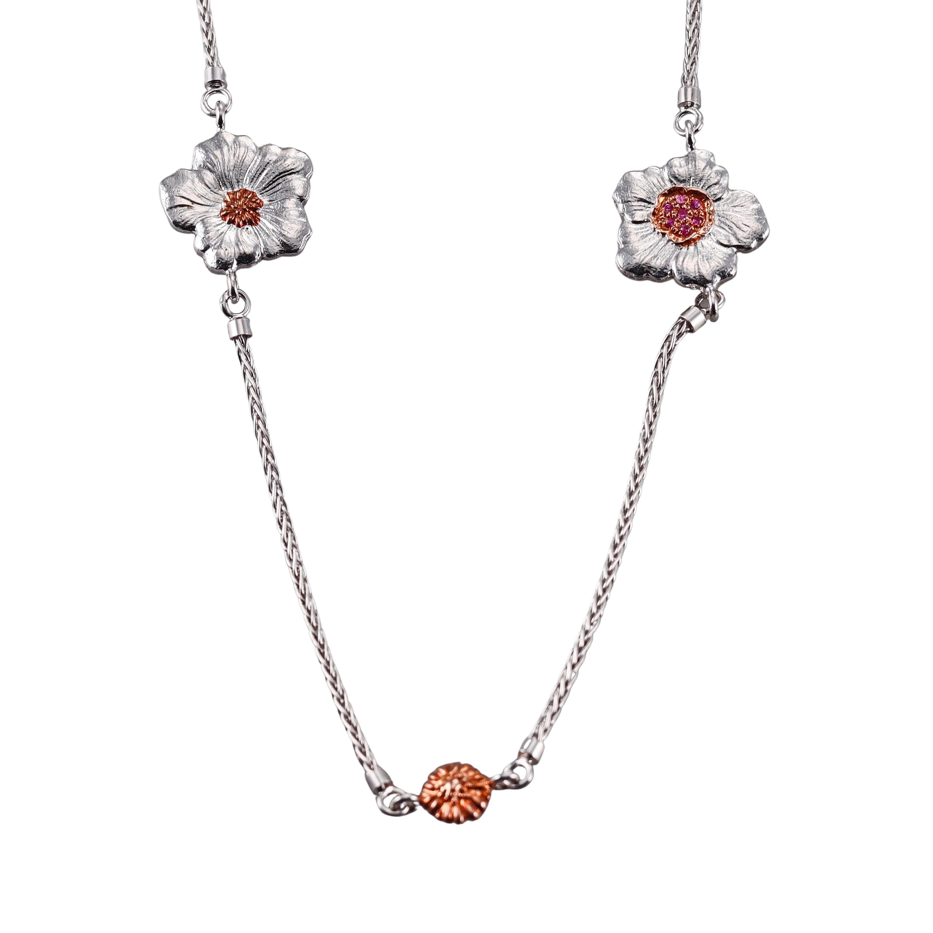 Buccellati Blossoms Pink Sapphire Silver Long Necklace