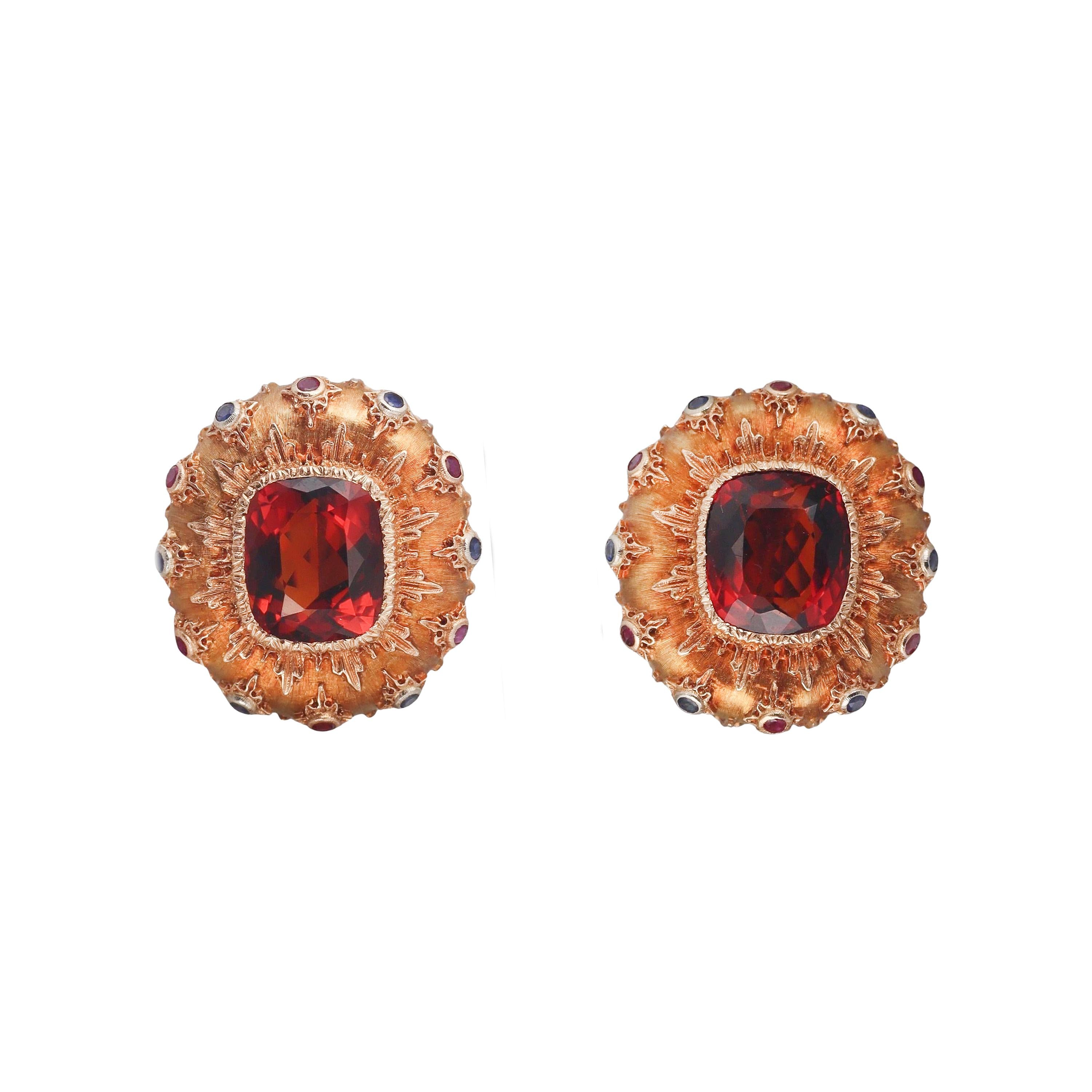 Buccellati Citrine Sapphire Ruby Gold Earrings