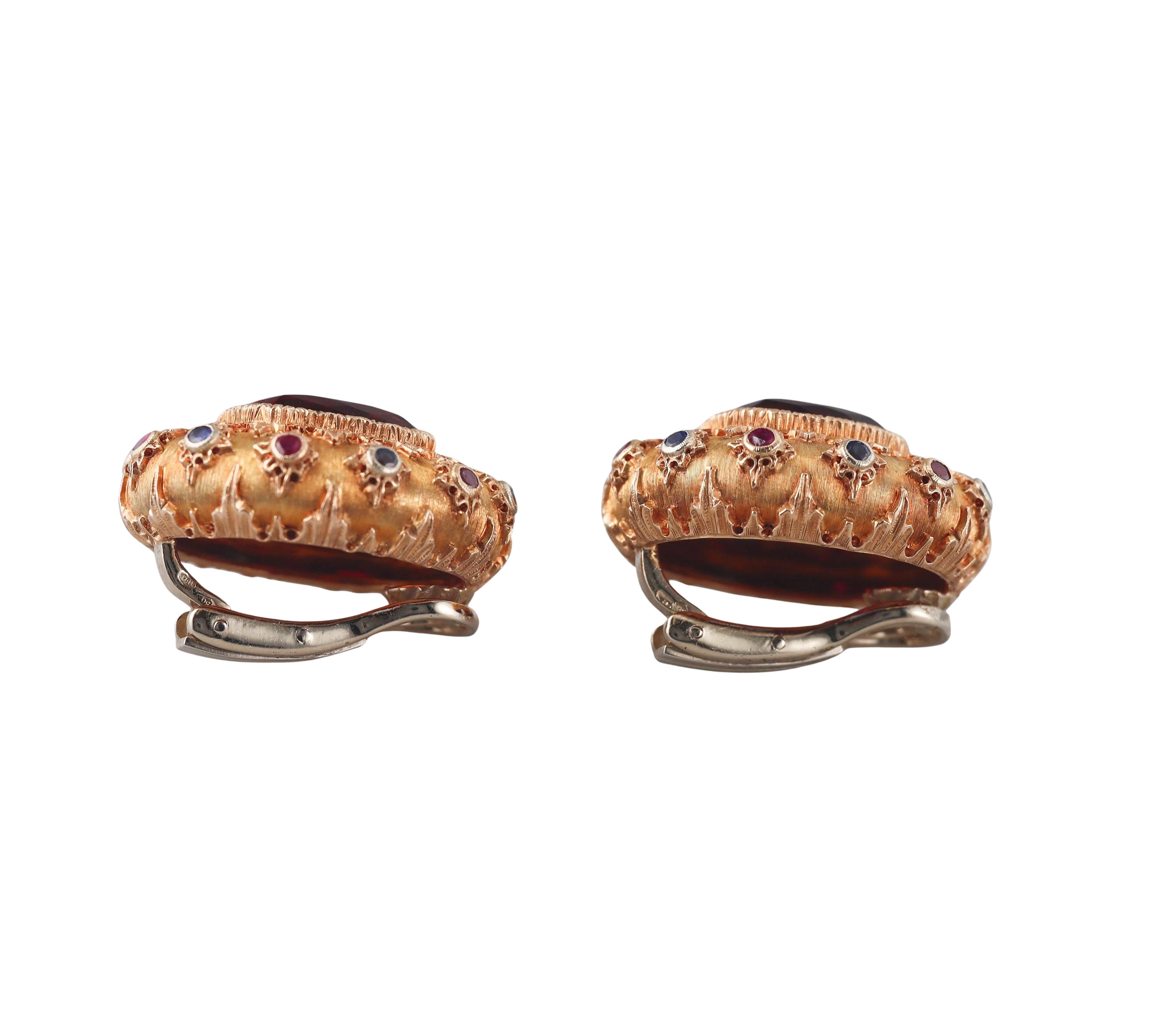 Buccellati Citrine Sapphire Ruby Gold Earrings